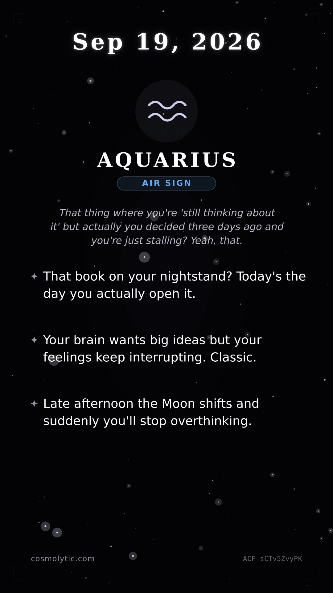 Aquarius daily horoscope card for September 19, 2026