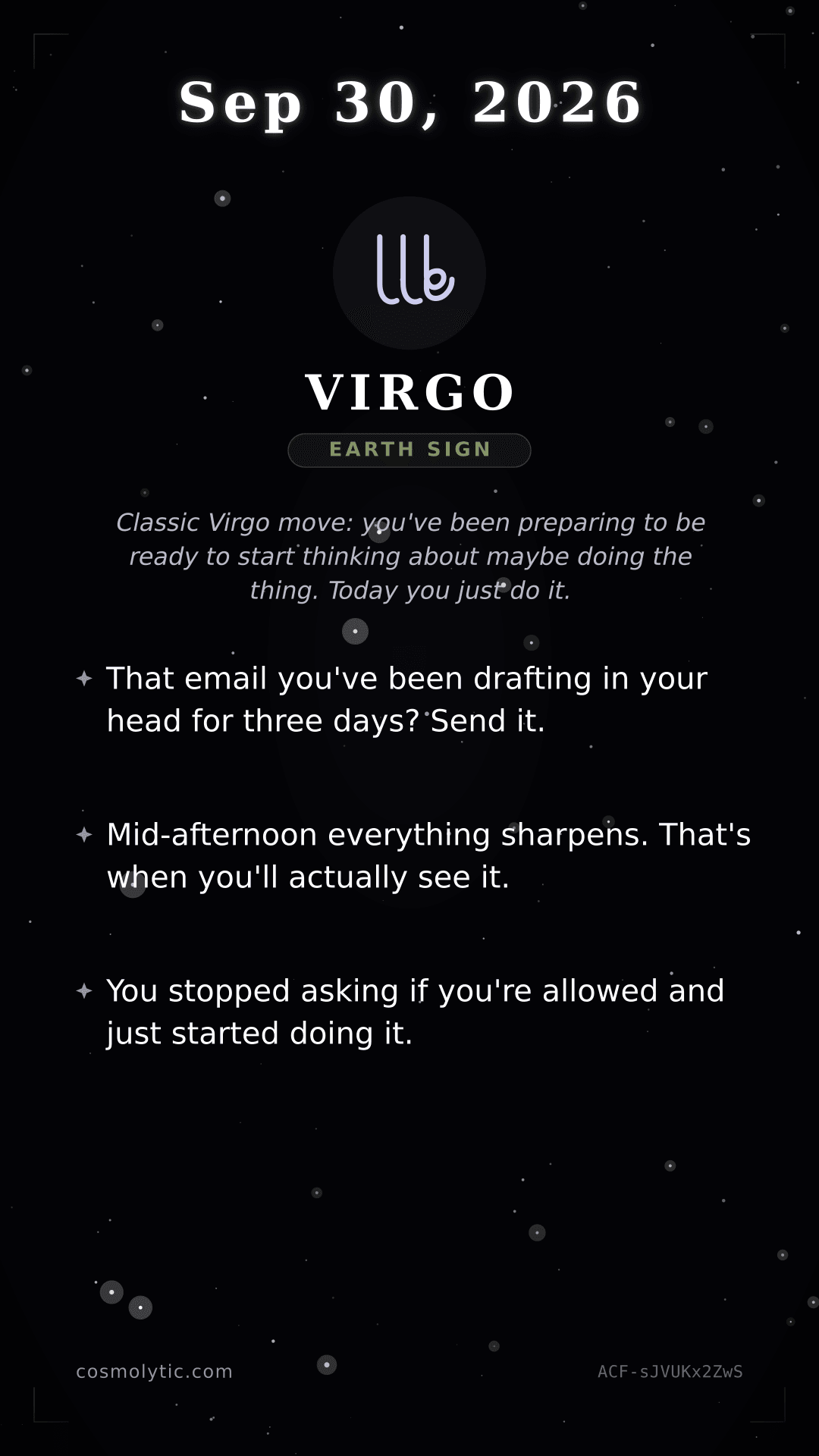 Virgo daily horoscope card for September 30, 2026