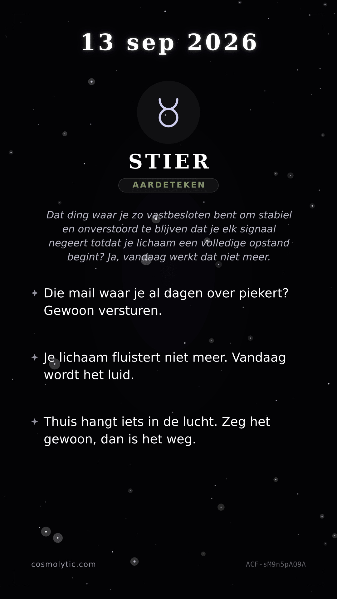 Stier daghoroscoop kaart voor 13 september 2026
