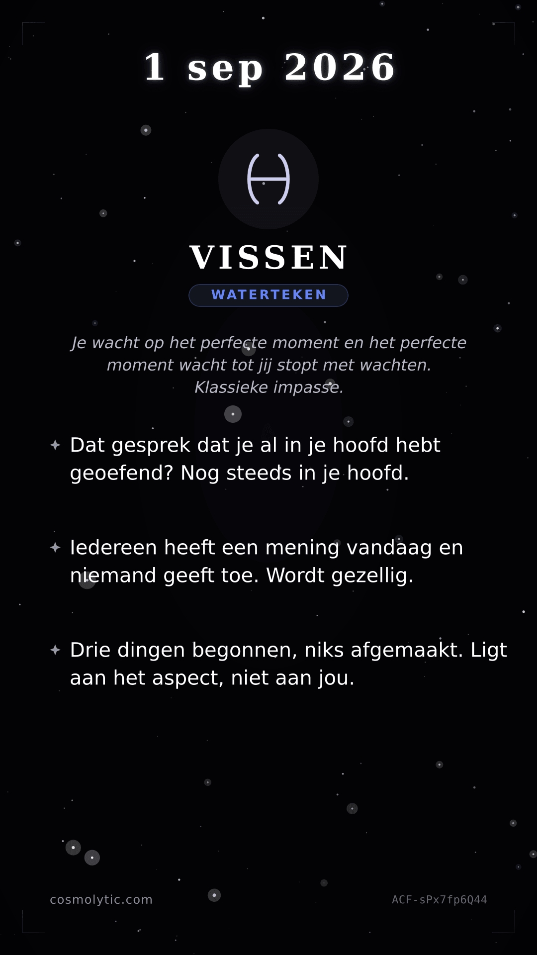 Vissen daghoroscoop kaart voor 1 september 2026