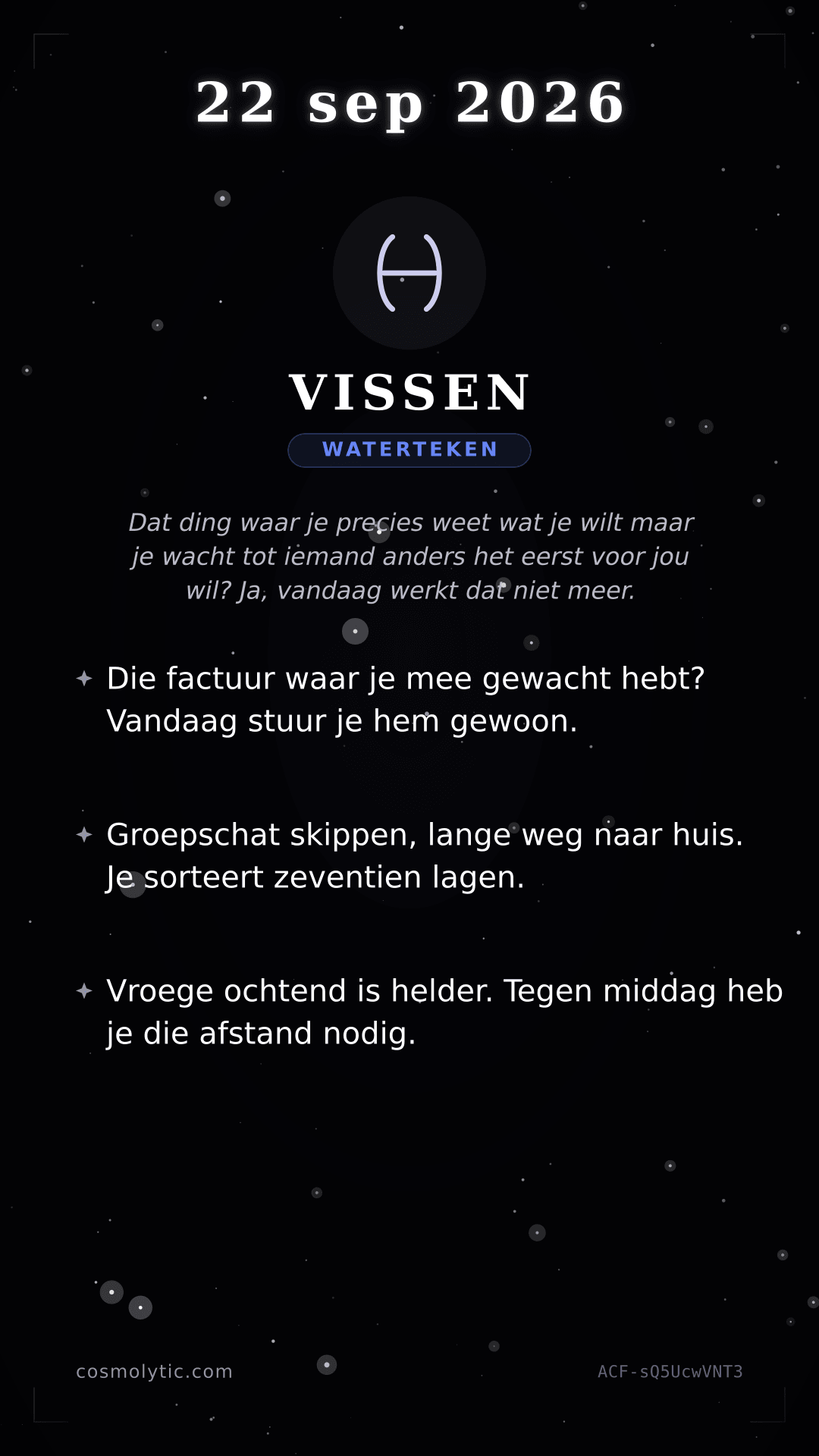 Vissen daghoroscoop kaart voor 22 september 2026