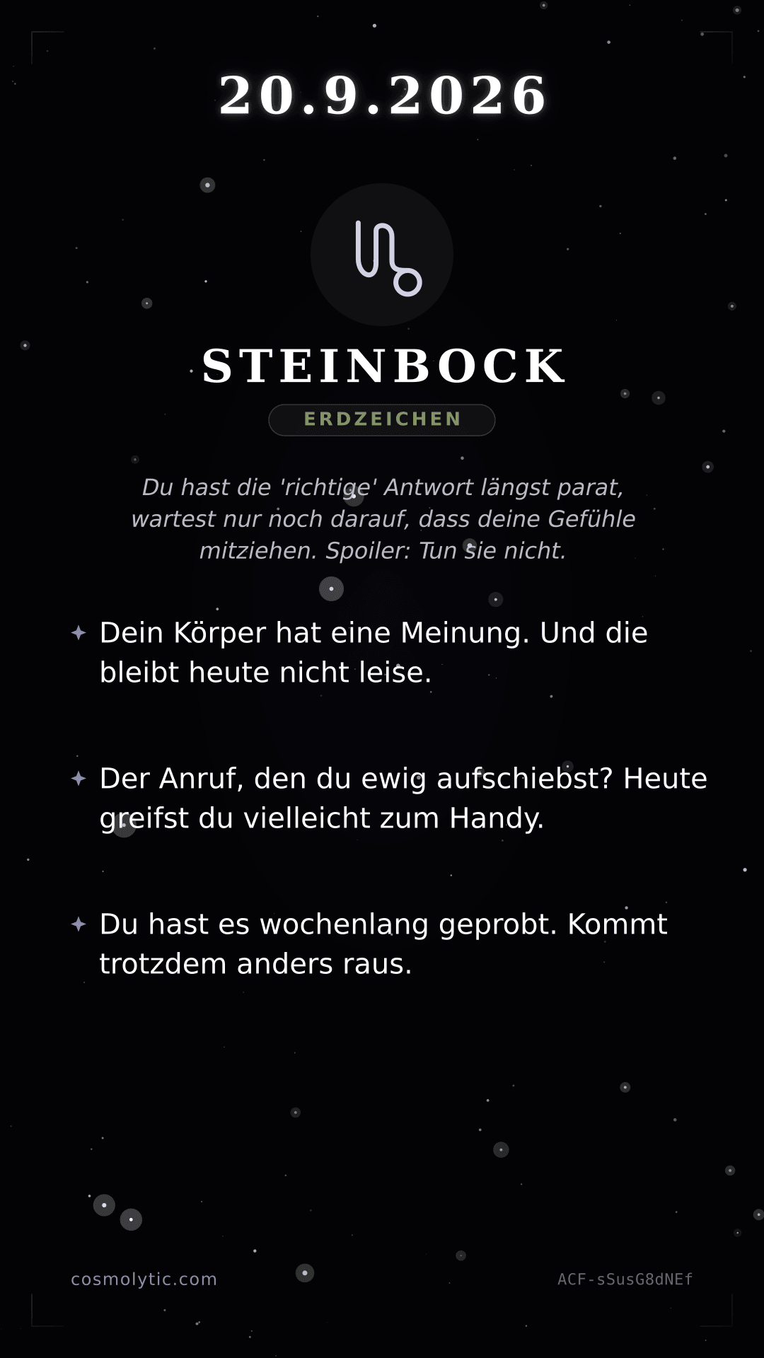 Steinbock Tageshoroskop-Karte für 20. September 2026
