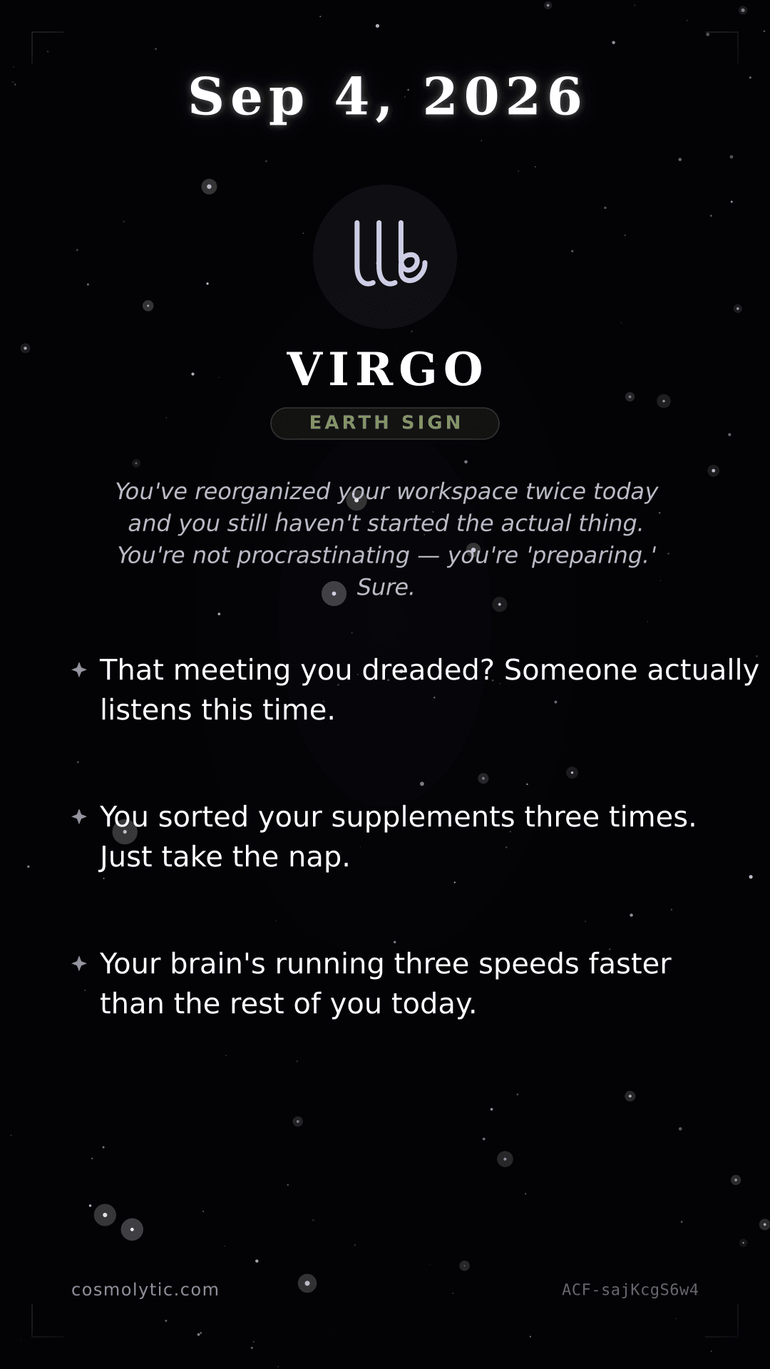 Virgo daily horoscope card for September 4, 2026