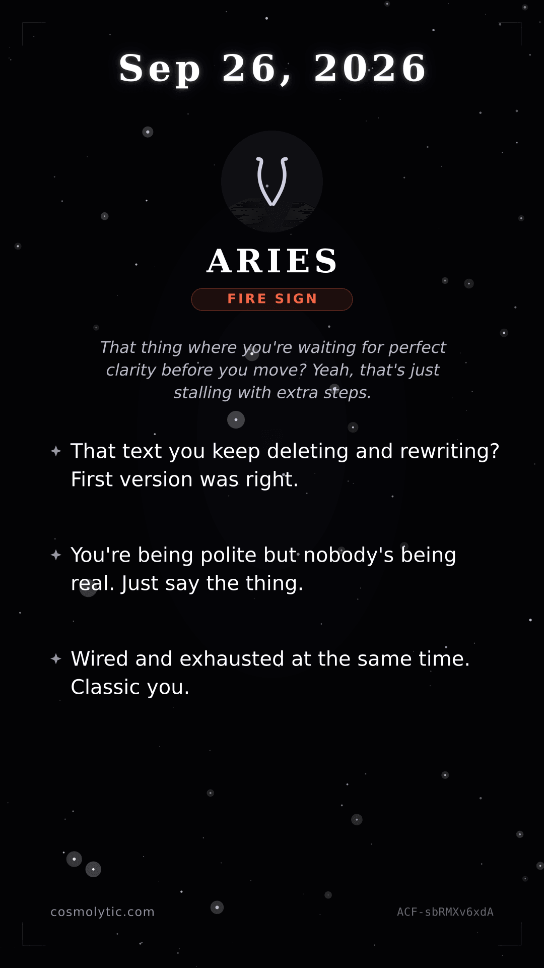 Aries daily horoscope card for September 26, 2026