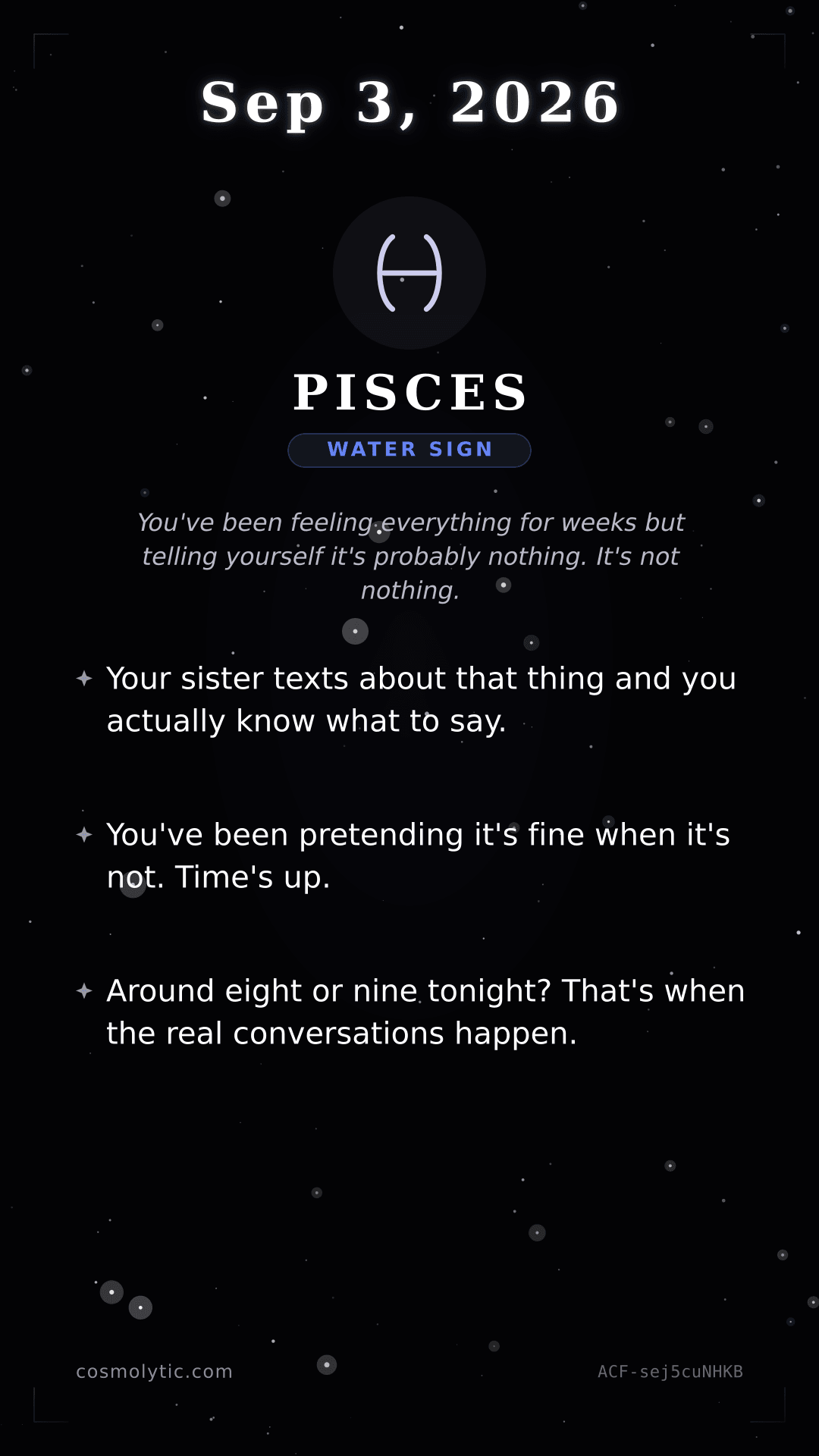 Pisces daily horoscope card for September 3, 2026