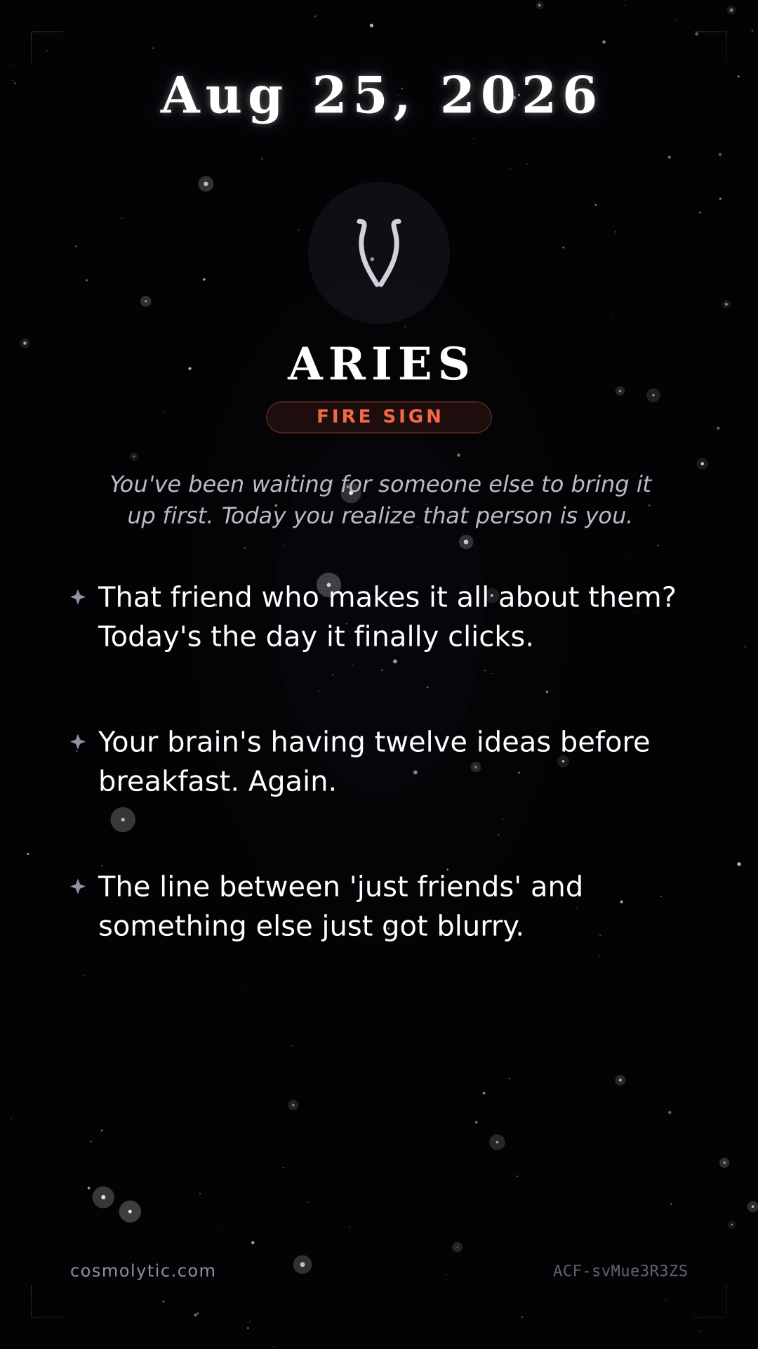 Aries daily horoscope card for August 25, 2026
