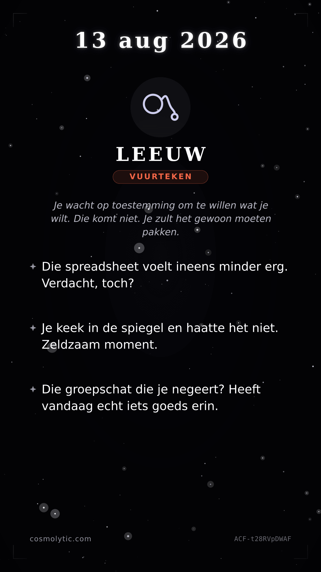Leeuw daghoroscoop kaart voor 13 augustus 2026