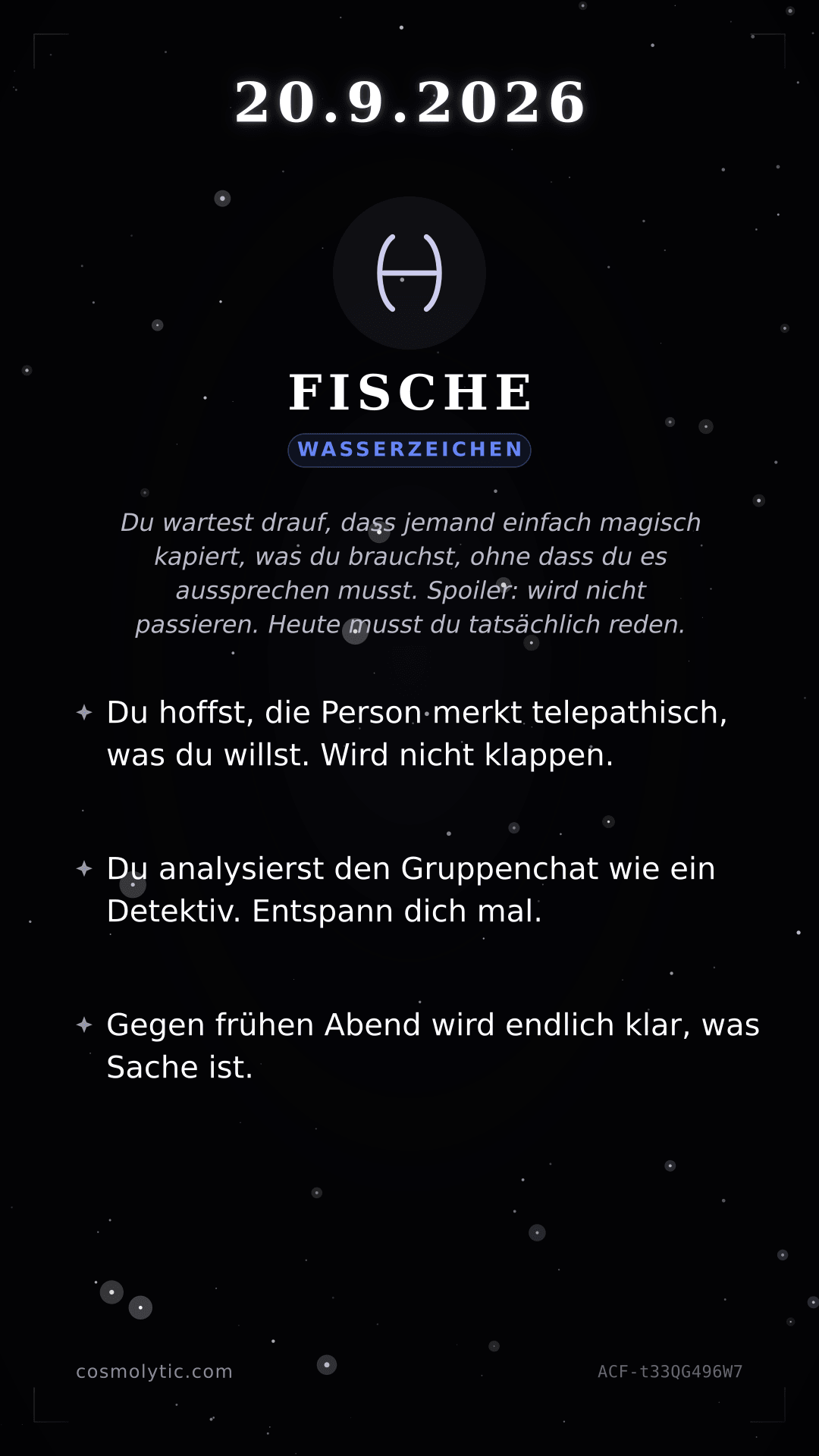 Fische Tageshoroskop-Karte für 20. September 2026