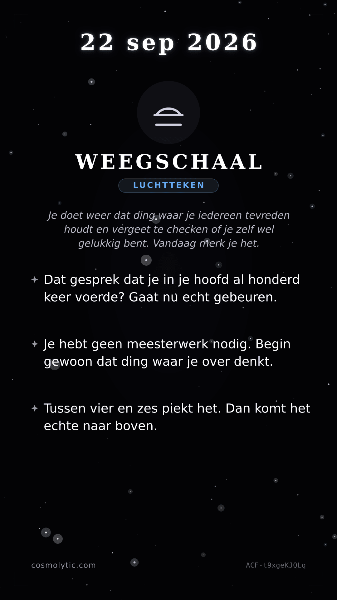 Weegschaal daghoroscoop kaart voor 22 september 2026
