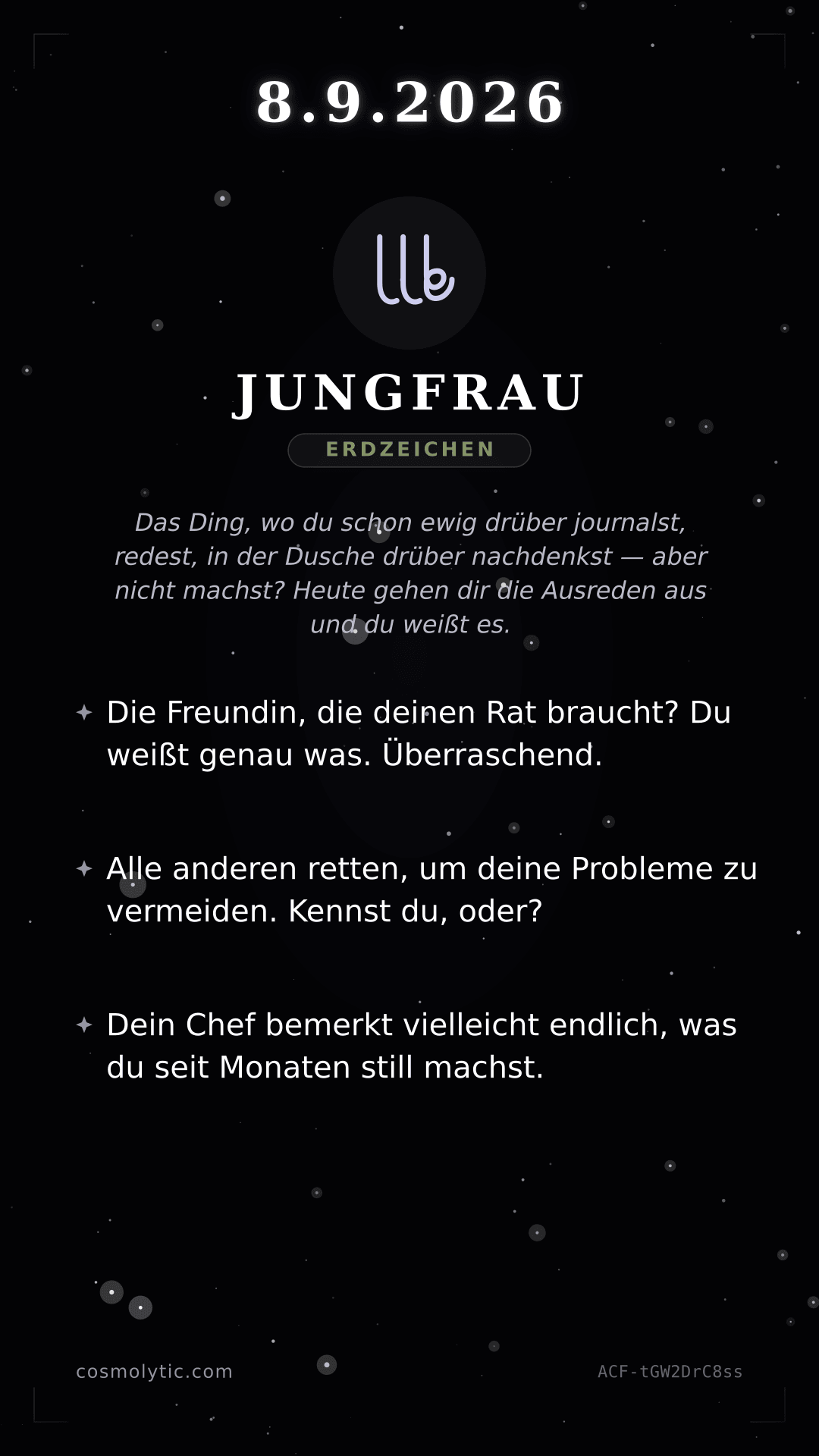Jungfrau Tageshoroskop-Karte für 8. September 2026