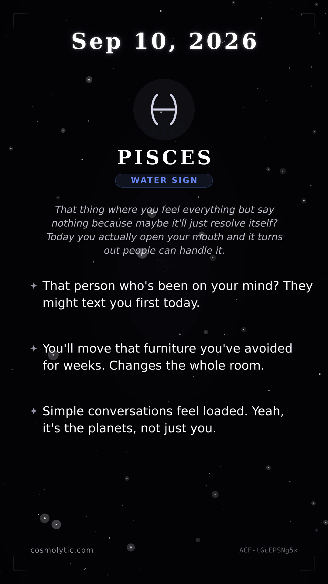 Pisces daily horoscope card for September 10, 2026