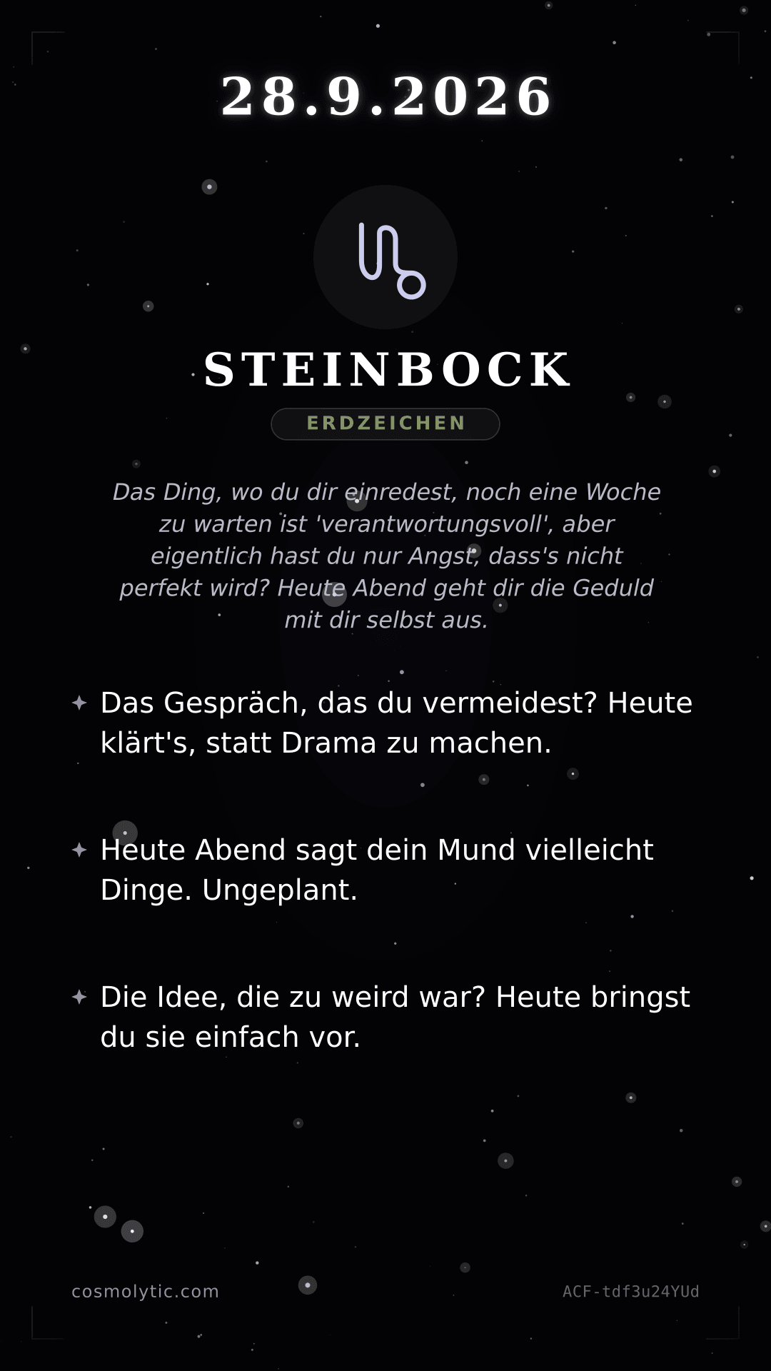 Steinbock Tageshoroskop-Karte für 28. September 2026