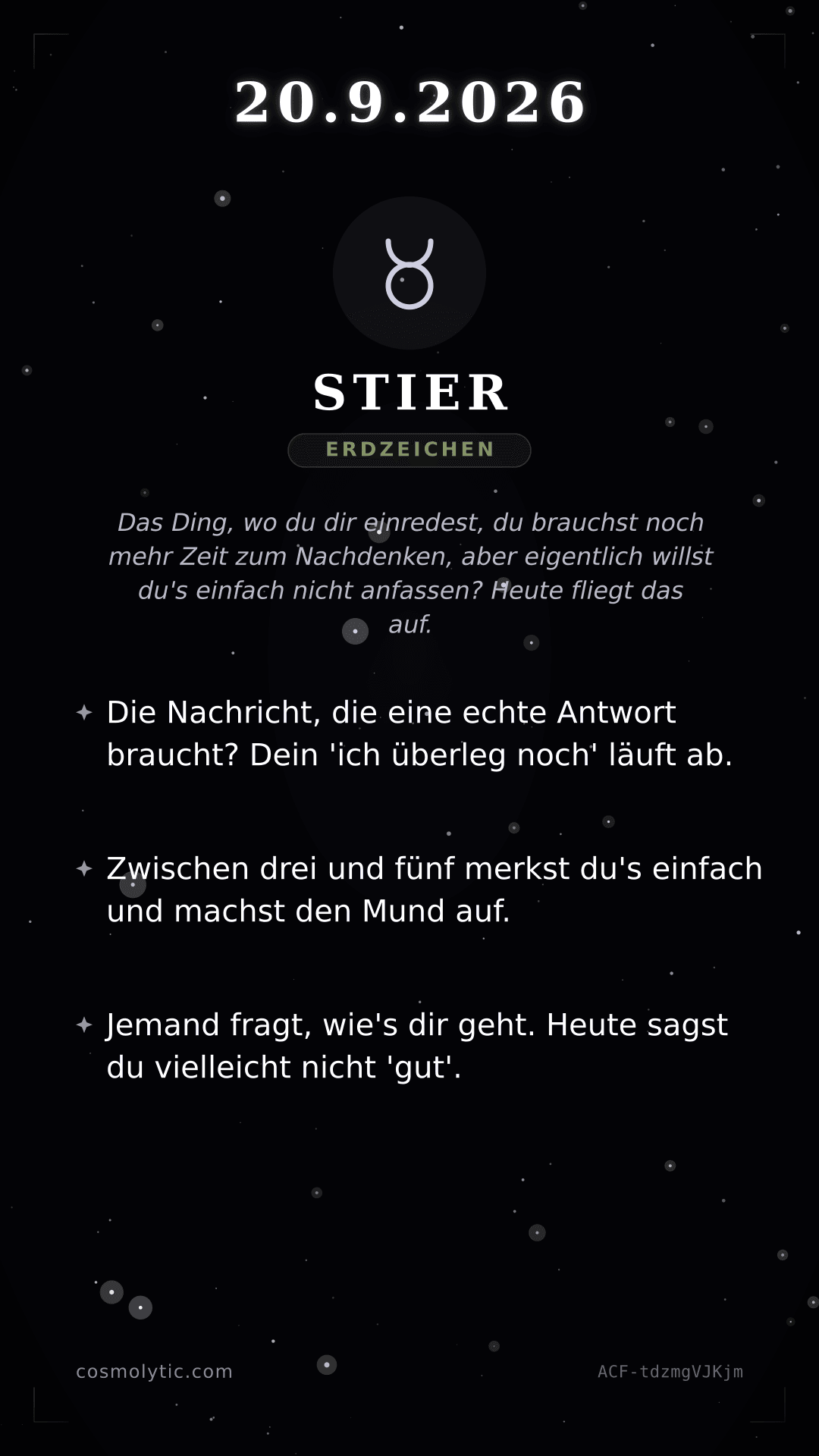 Stier Tageshoroskop-Karte für Morgen