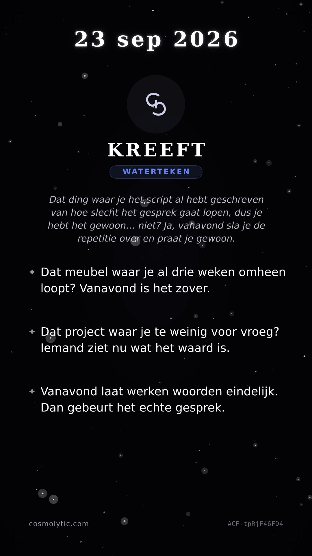 Kreeft daghoroscoop kaart voor 23 september 2026