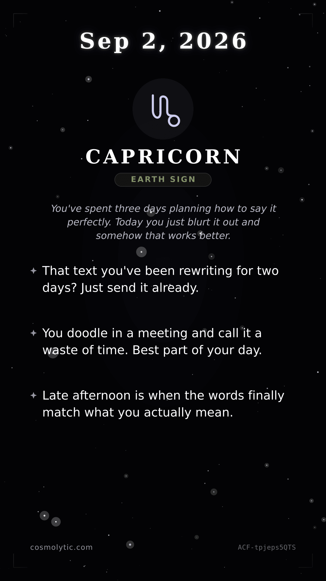 Capricorn daily horoscope card for September 2, 2026