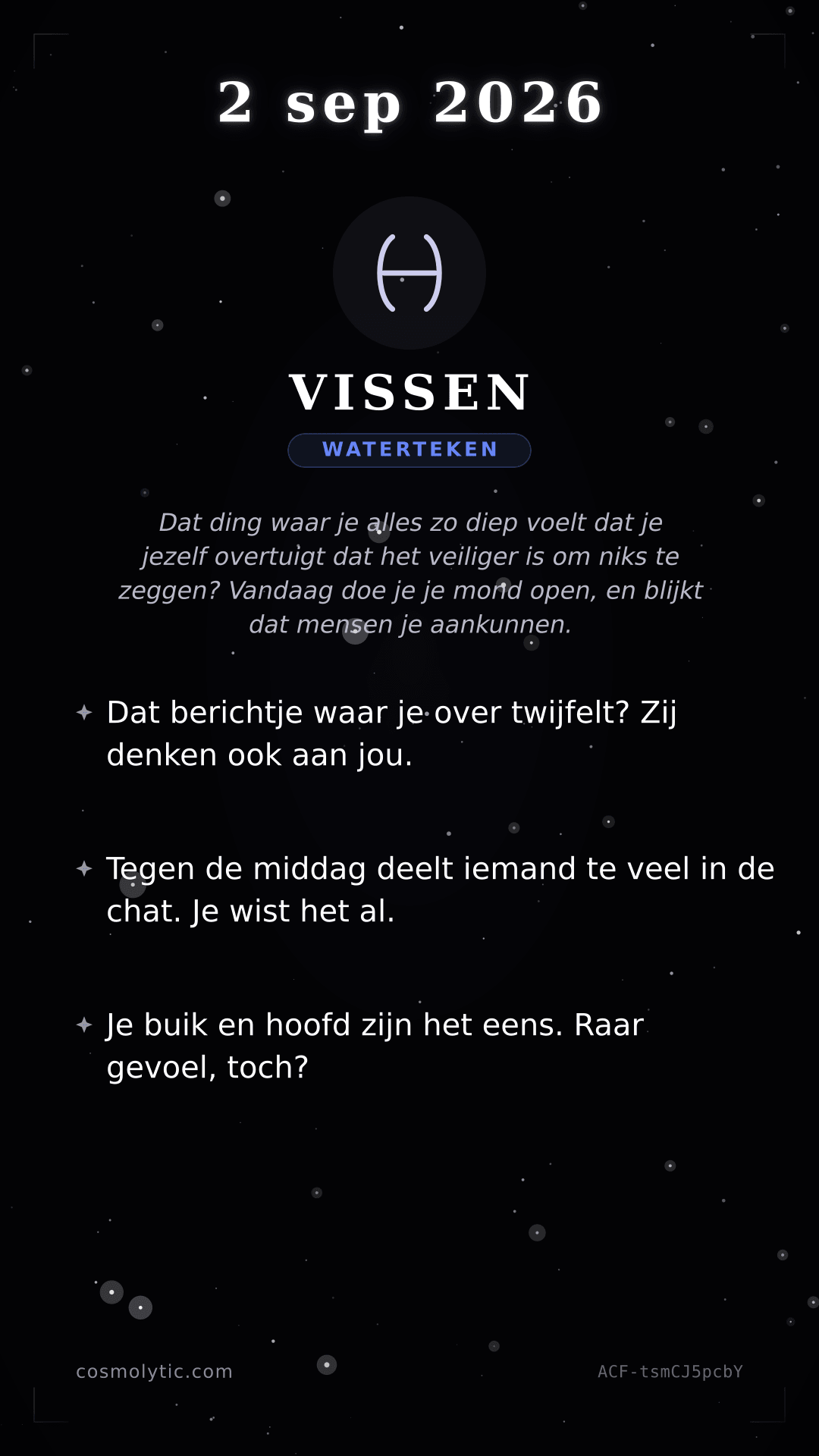 Vissen daghoroscoop kaart voor 2 september 2026