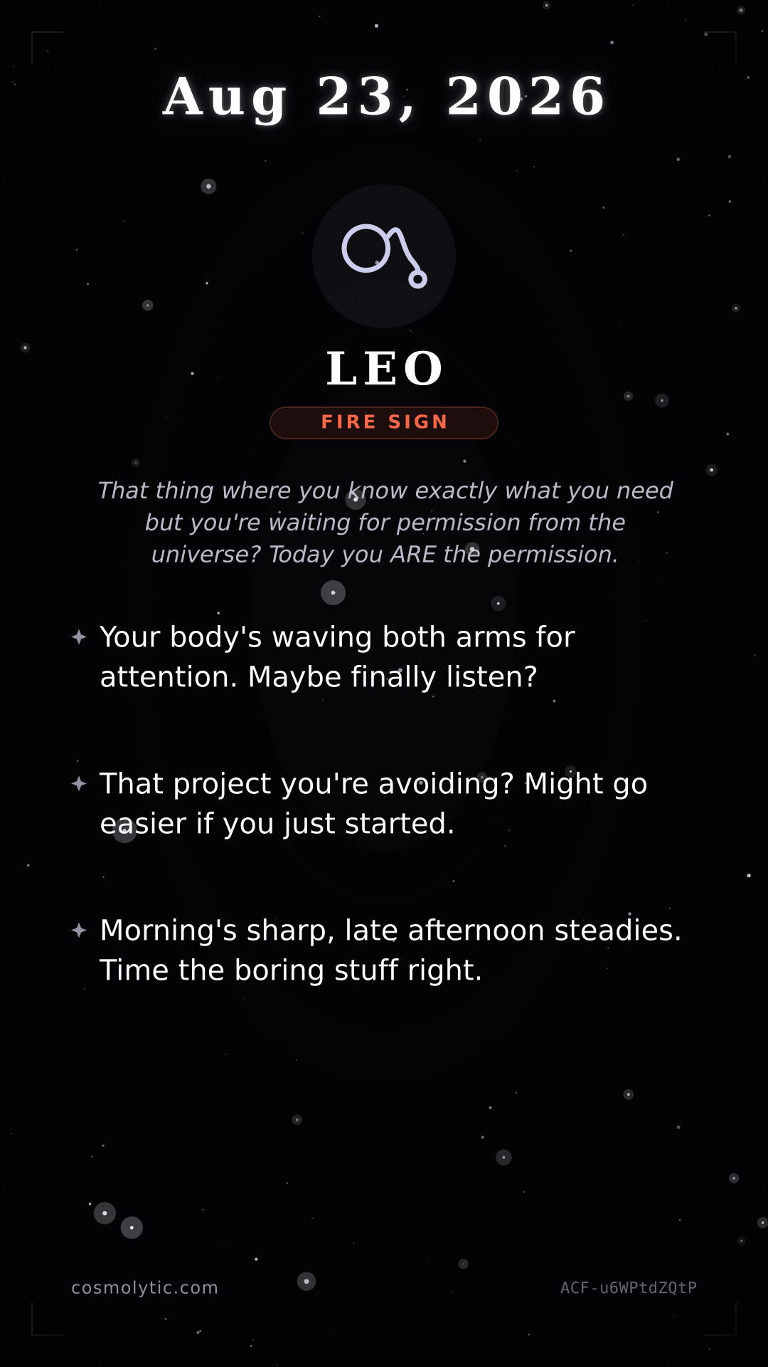 Leo daily horoscope card for August 23, 2026