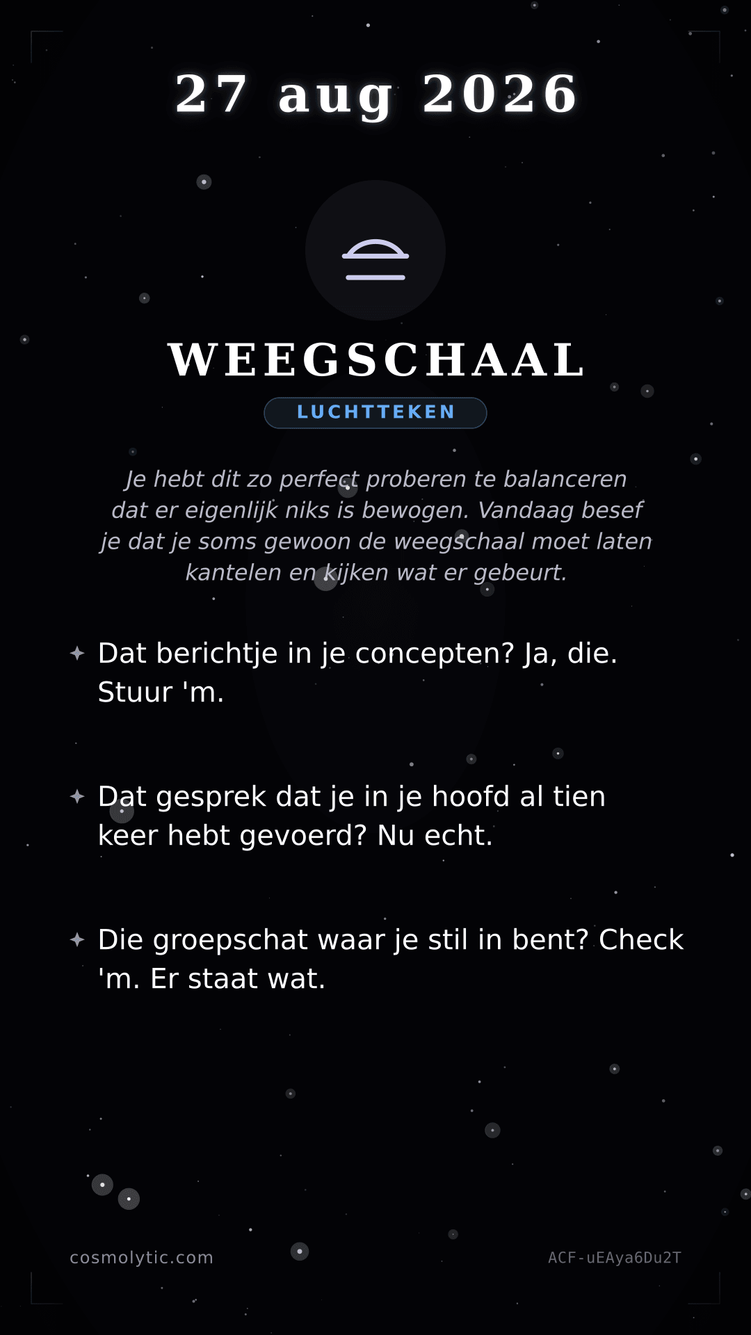 Weegschaal daghoroscoop kaart voor 27 augustus 2026