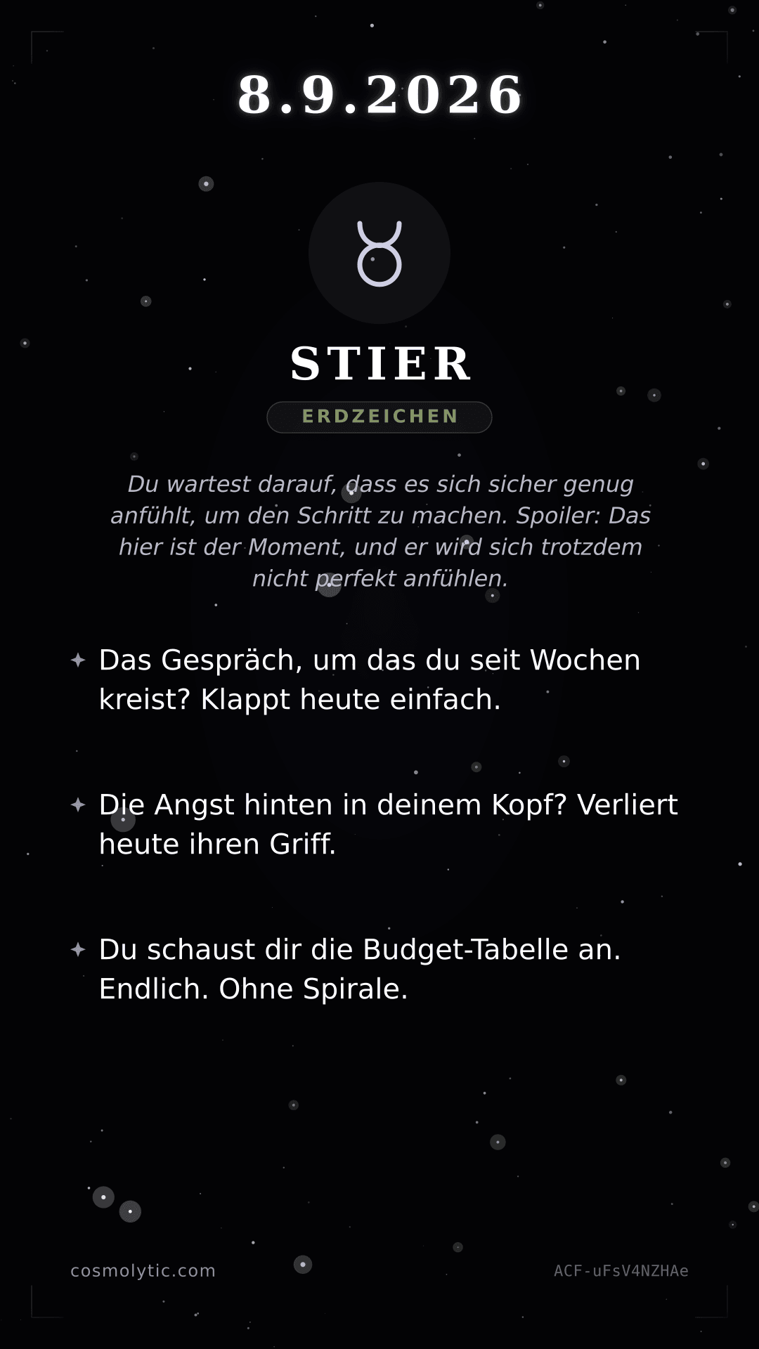 Stier Tageshoroskop-Karte für 8. September 2026
