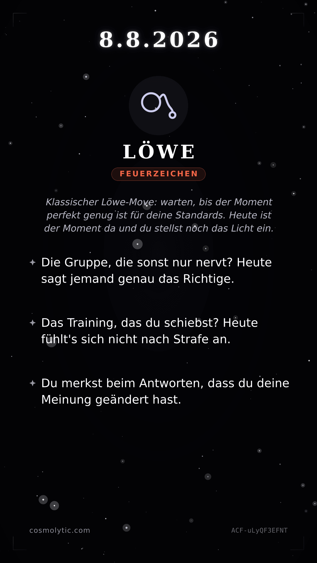 Löwe Tageshoroskop-Karte für 8. August 2026