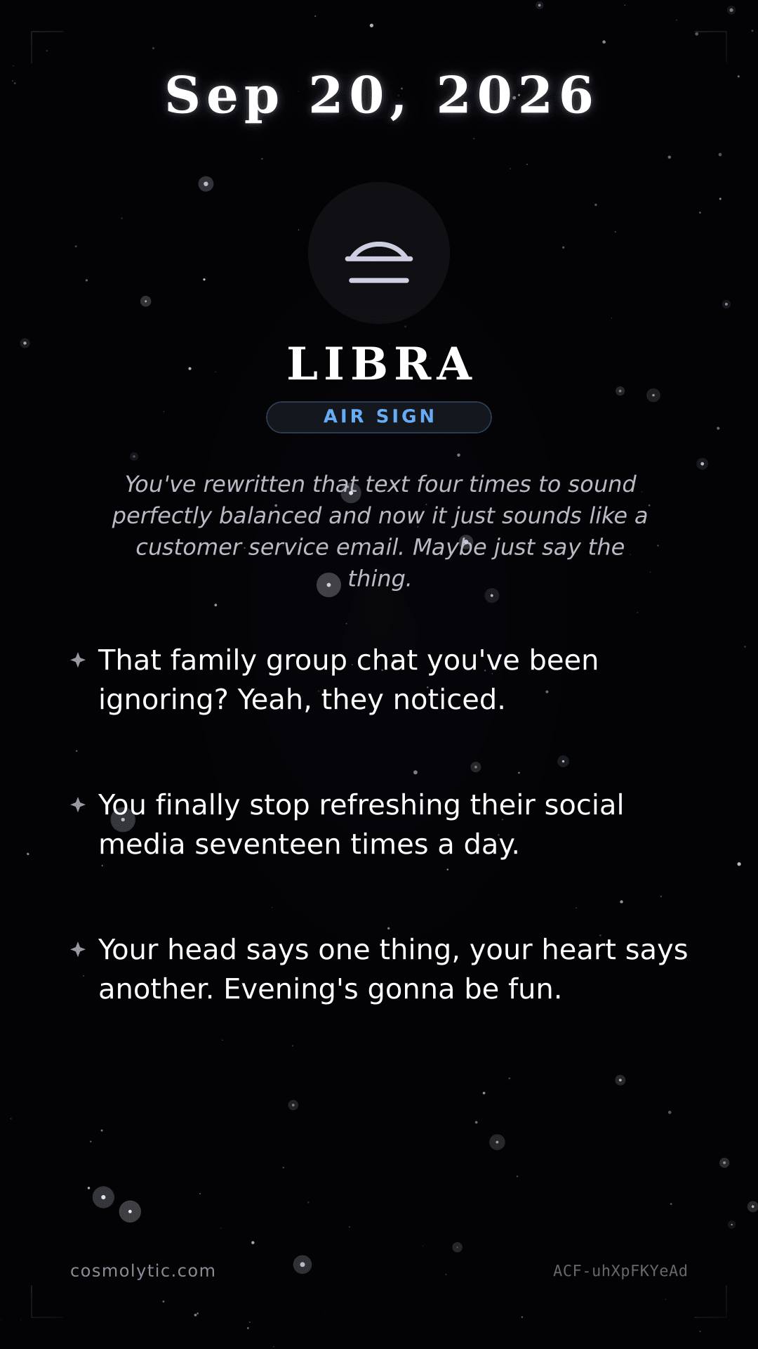 Libra daily horoscope card for Tomorrow