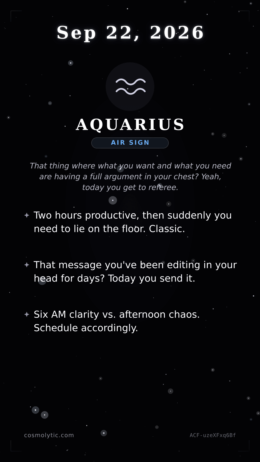 Aquarius daily horoscope card for September 22, 2026