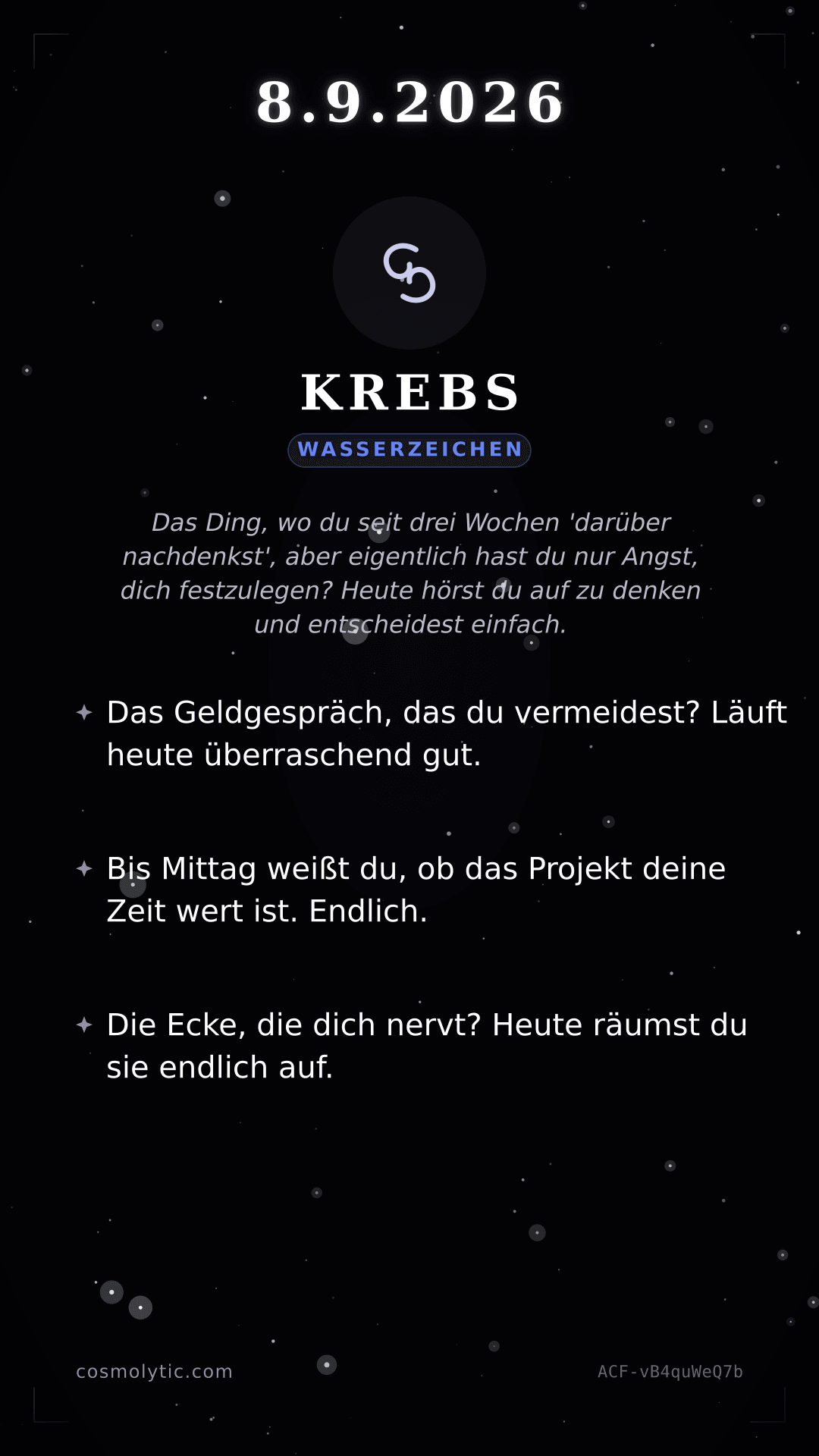 Krebs Tageshoroskop-Karte für 8. September 2026