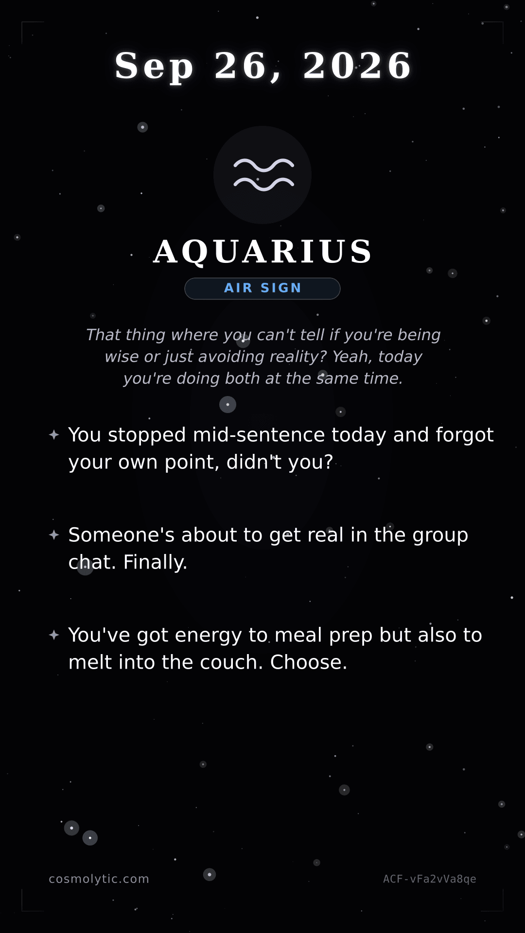 Aquarius daily horoscope card for September 26, 2026