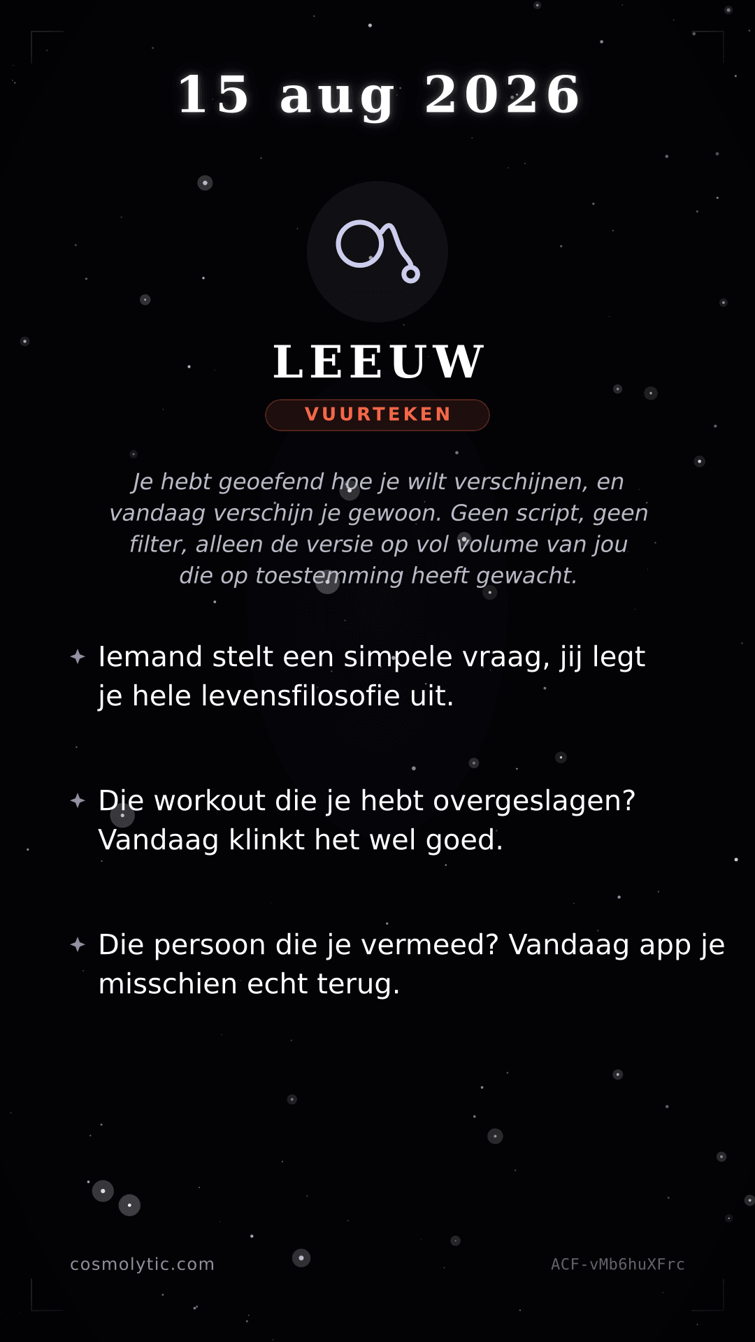Leeuw daghoroscoop kaart voor 15 augustus 2026