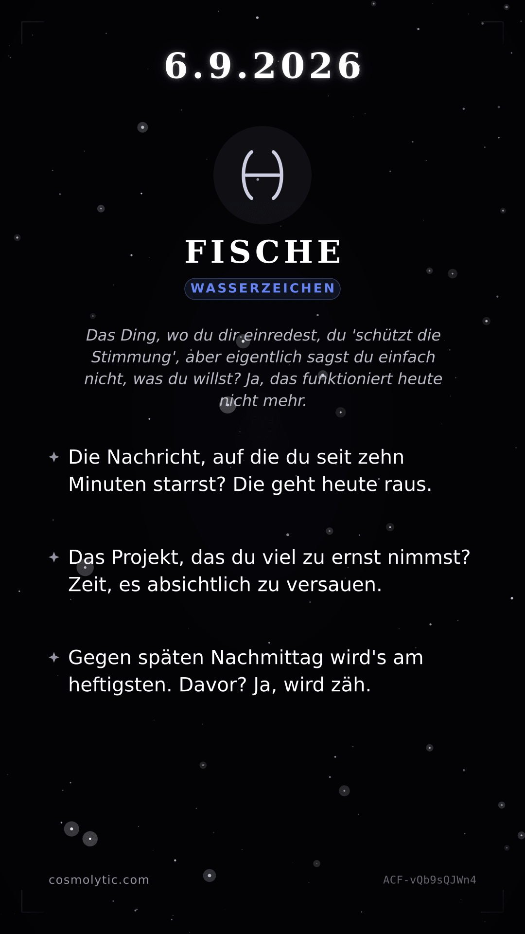 Fische Tageshoroskop-Karte für 6. September 2026