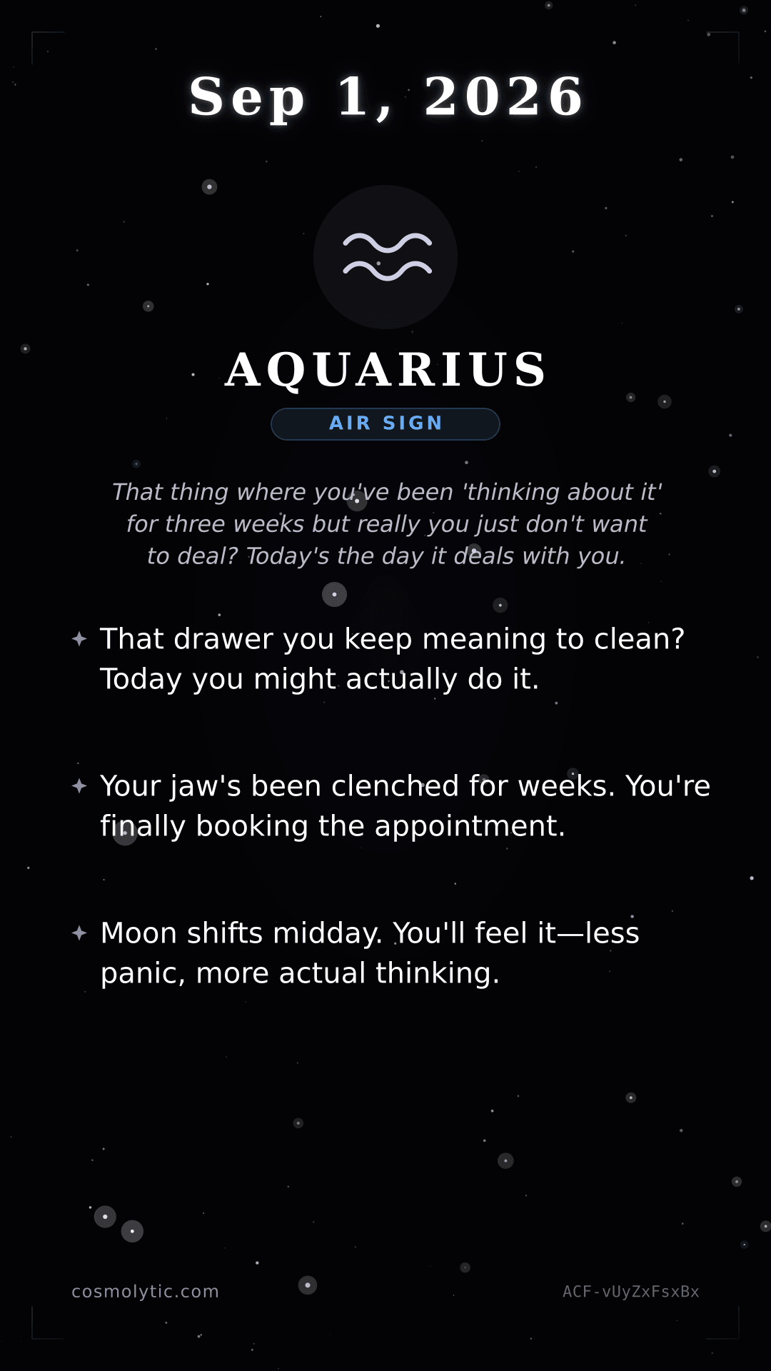Aquarius daily horoscope card for September 1, 2026
