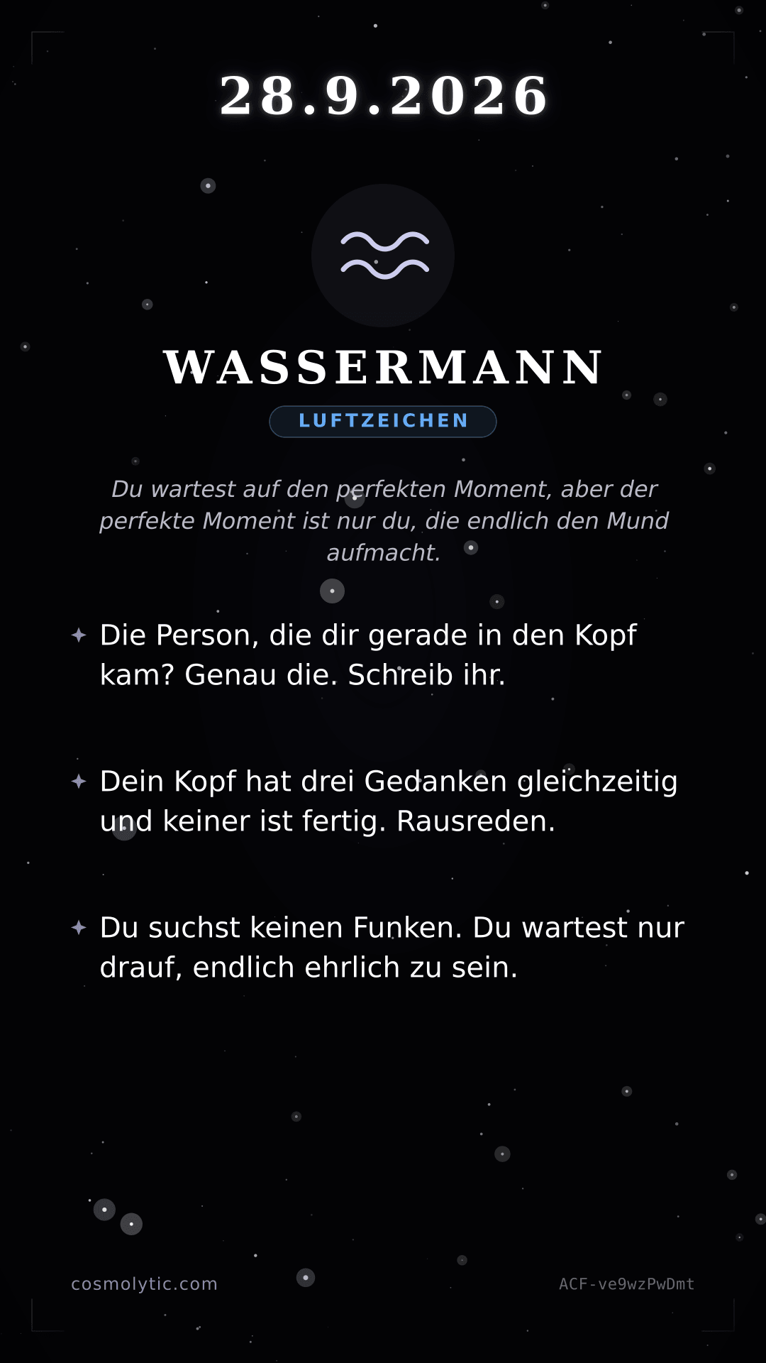 Wassermann Tageshoroskop-Karte für 28. September 2026