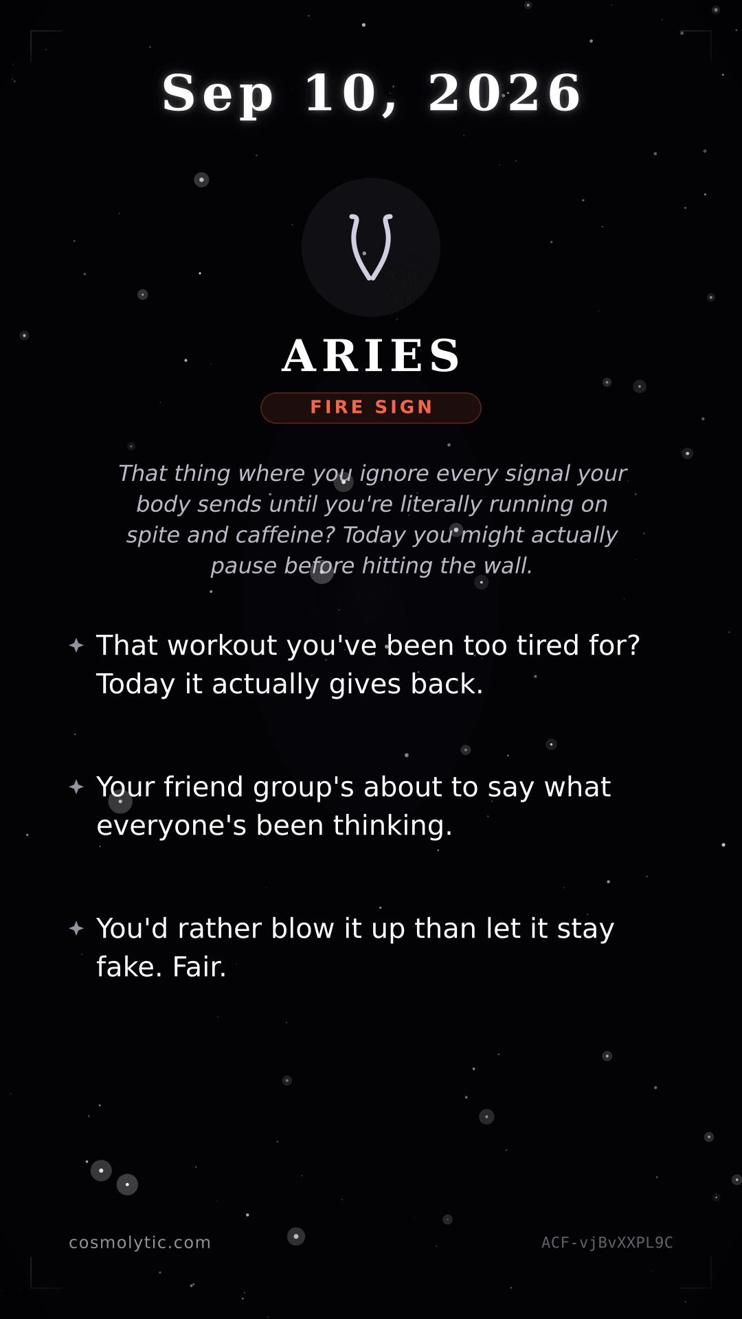 Aries daily horoscope card for September 10, 2026