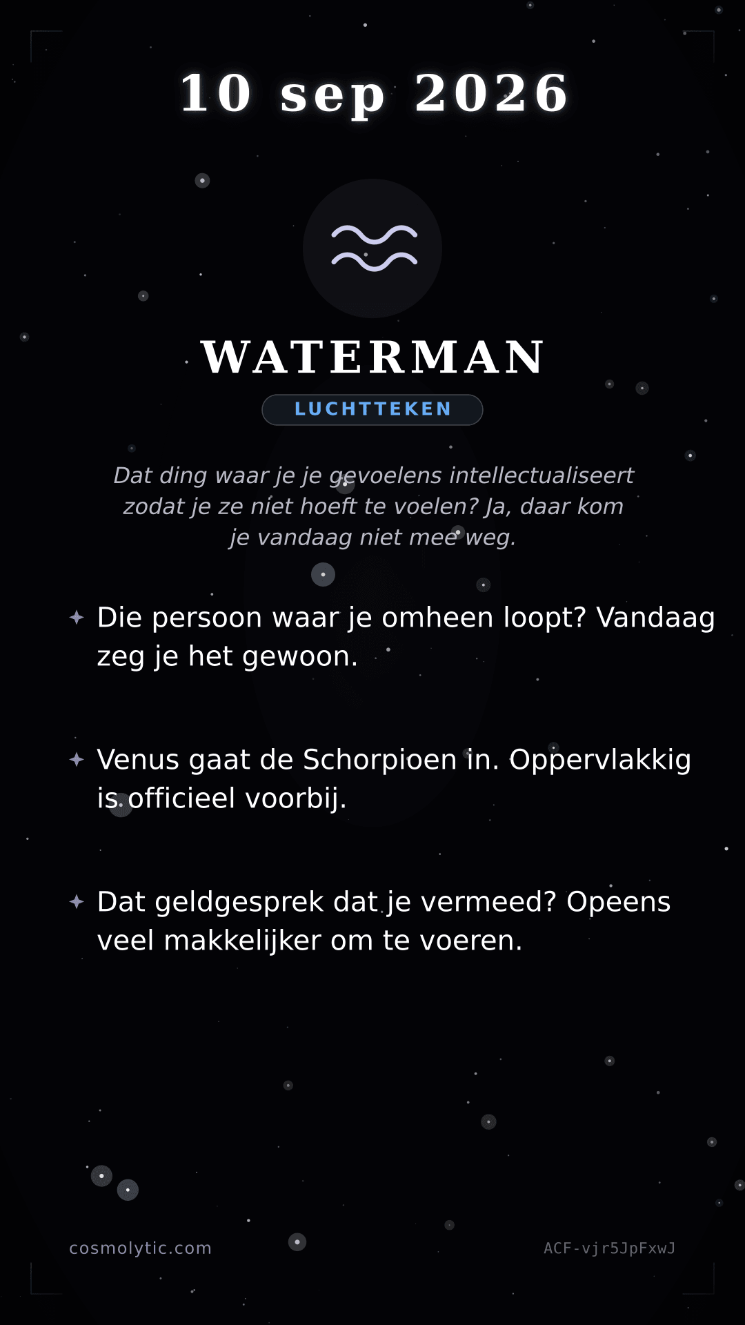 Waterman daghoroscoop kaart voor 10 september 2026
