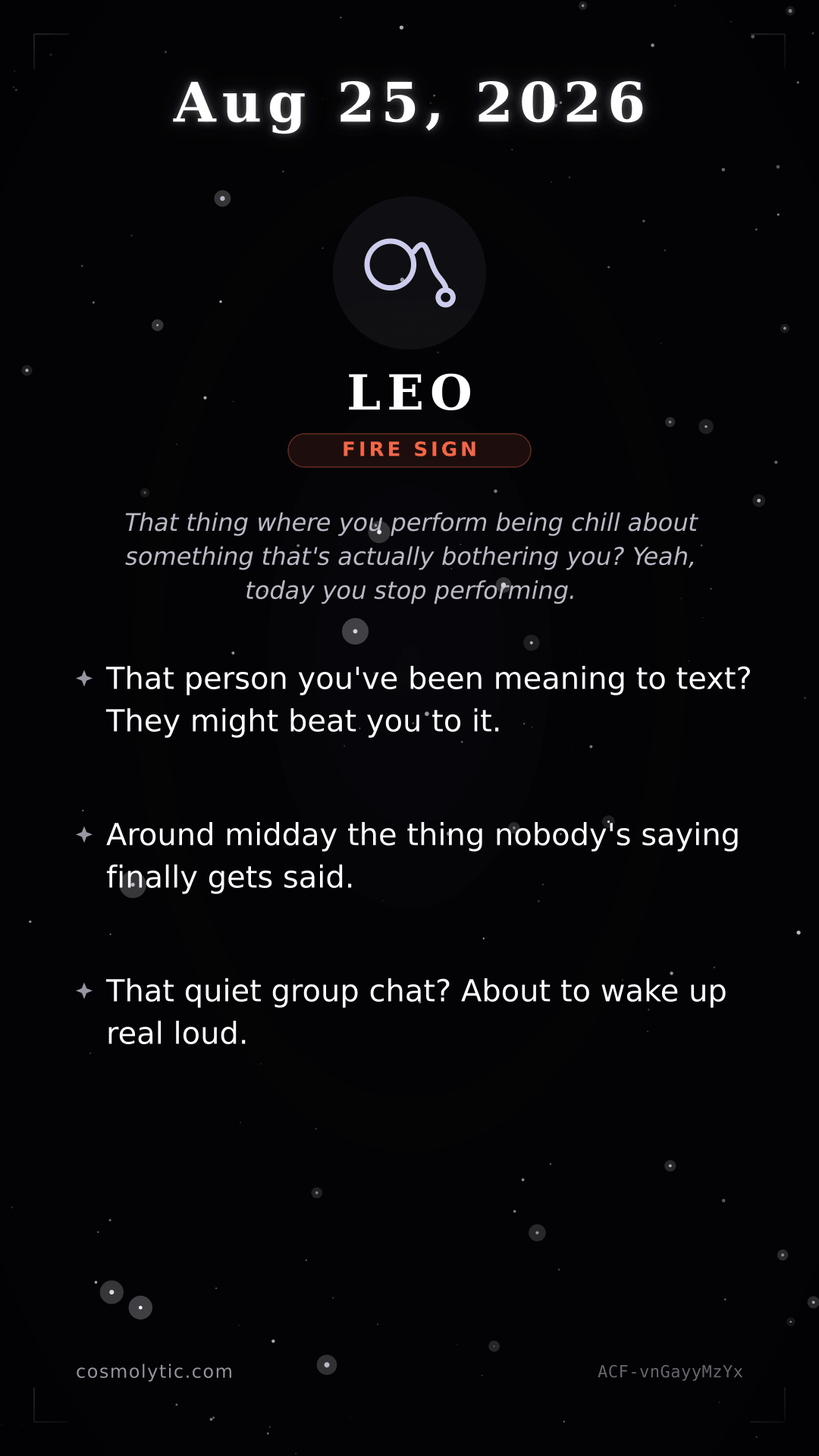 Leo daily horoscope card for August 25, 2026