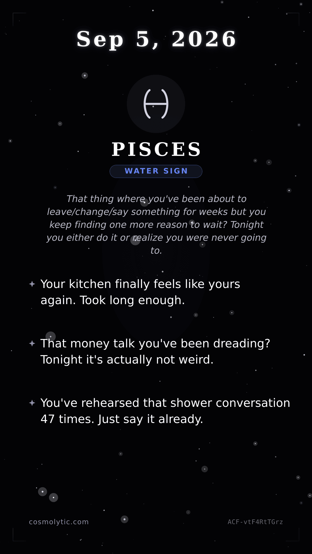 Pisces daily horoscope card for September 5, 2026