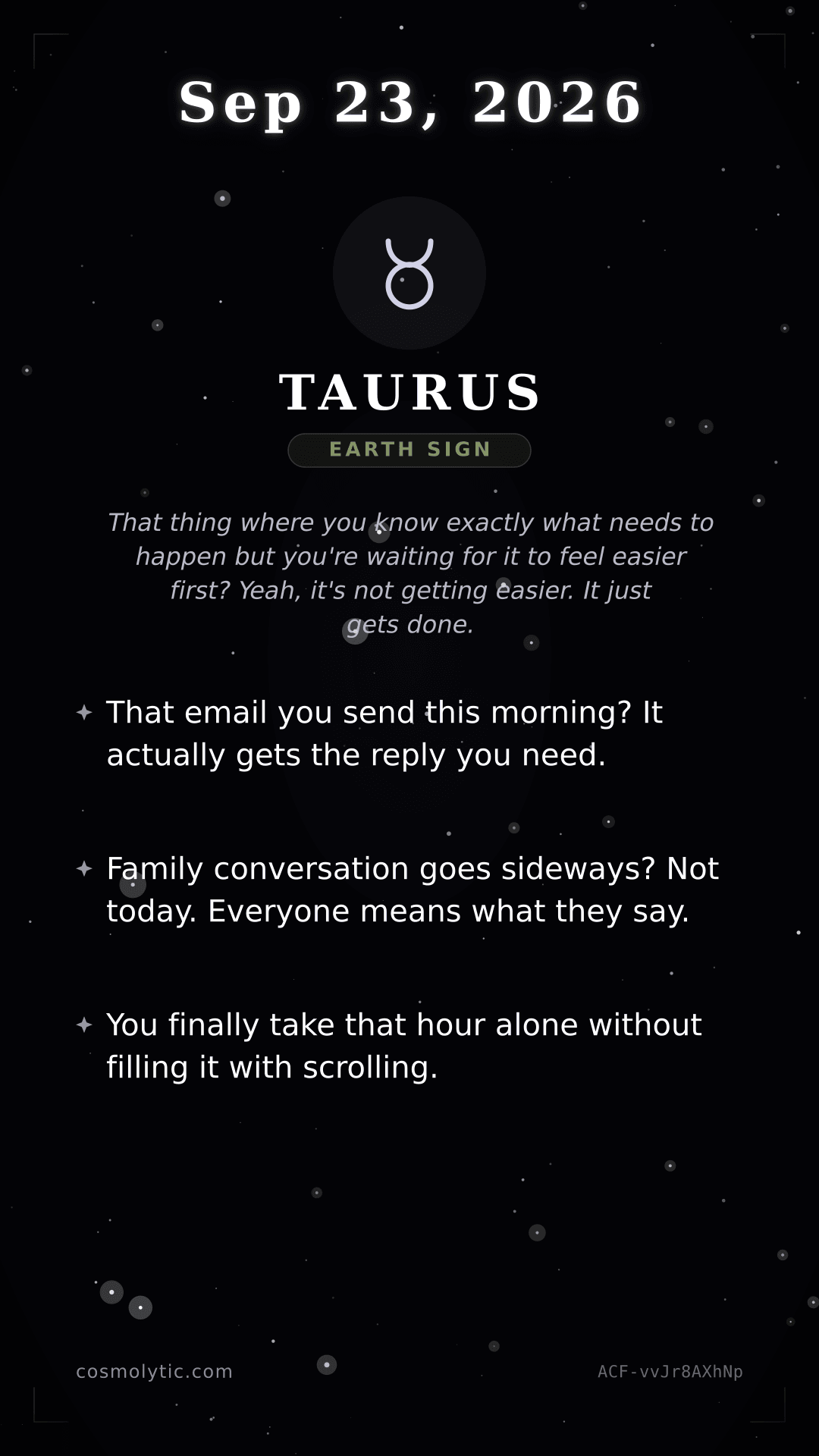 Taurus daily horoscope card for September 23, 2026