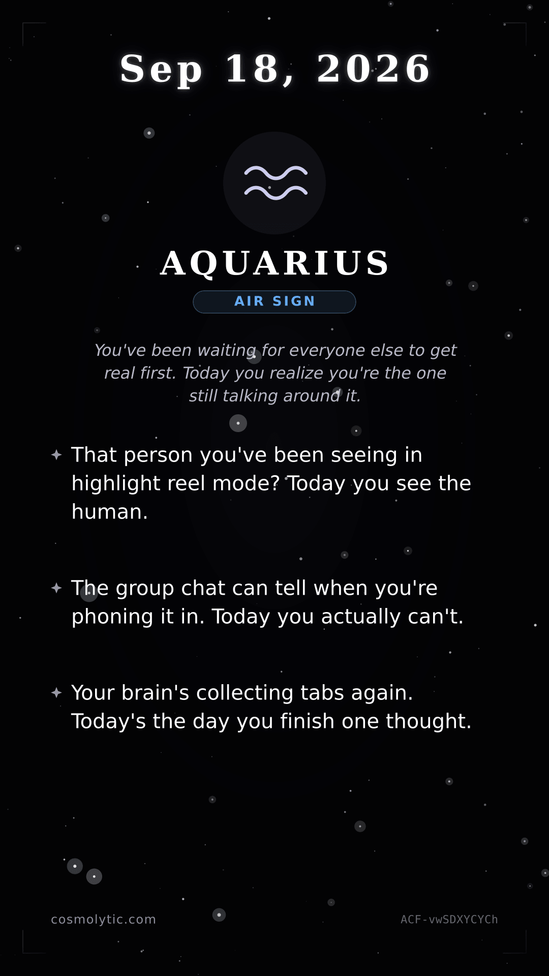 Aquarius daily horoscope card for Today