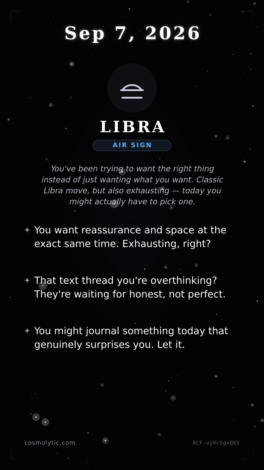Libra daily horoscope card for September 7, 2026
