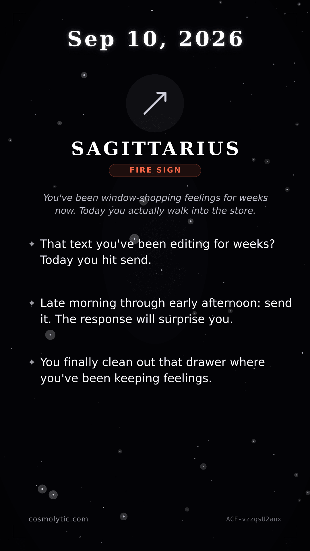 Sagittarius daily horoscope card for September 10, 2026