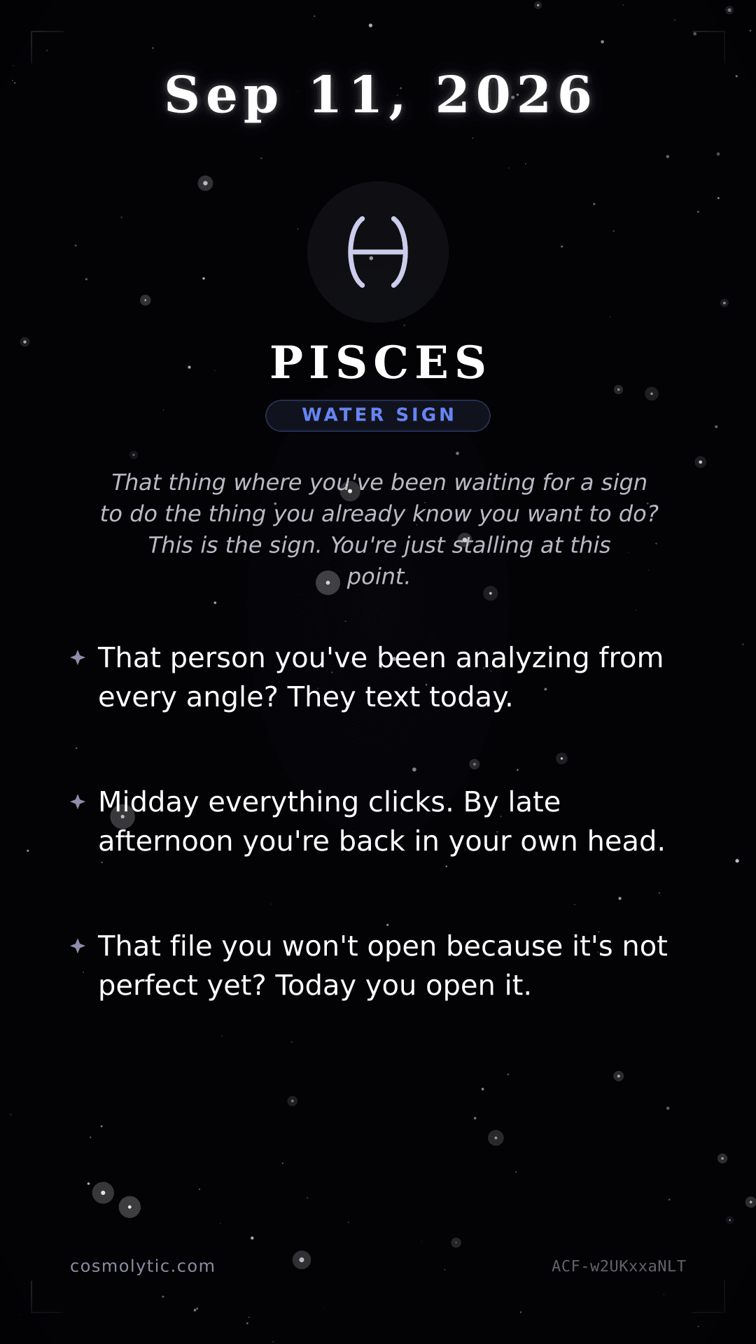 Pisces daily horoscope card for September 11, 2026