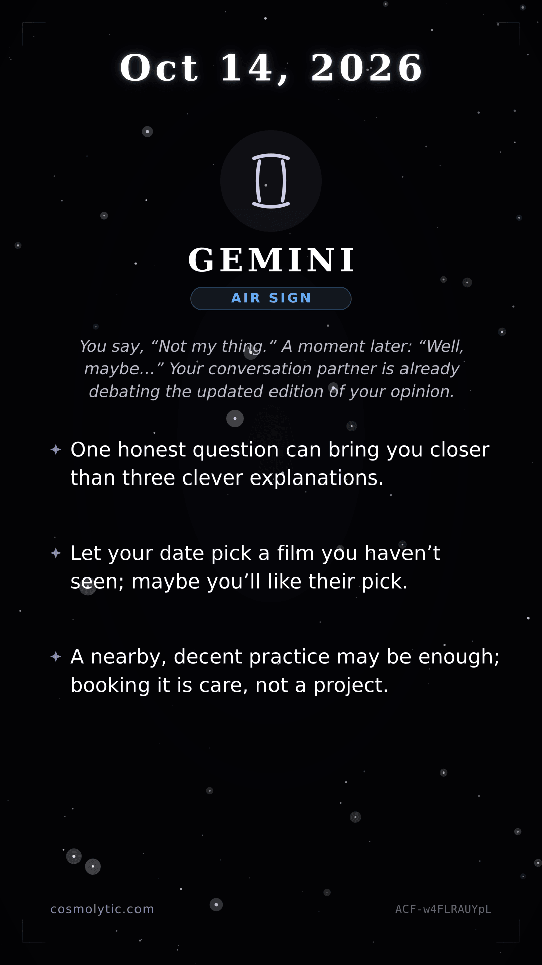 Gemini daily horoscope card for Tomorrow