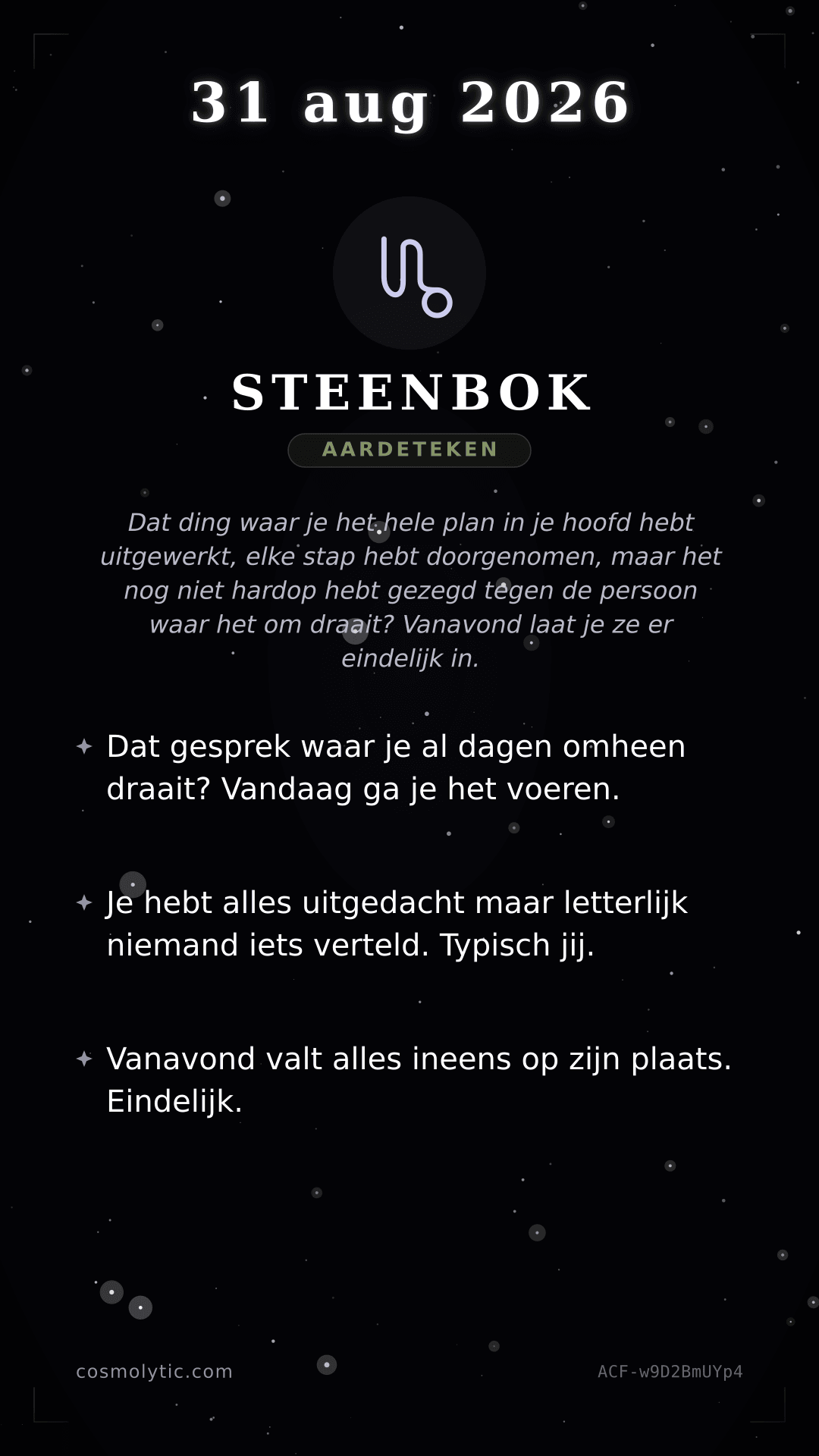Steenbok daghoroscoop kaart voor 31 augustus 2026