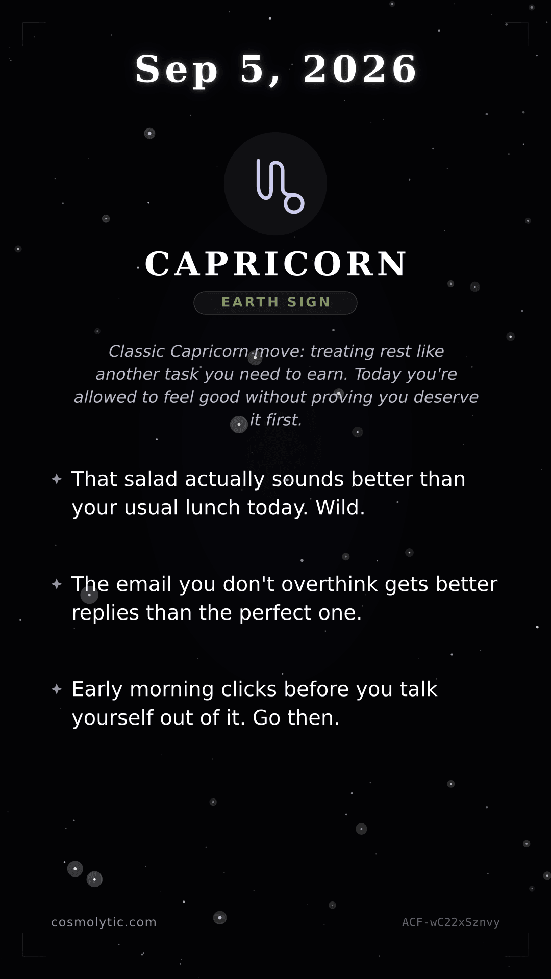 Capricorn daily horoscope card for September 5, 2026
