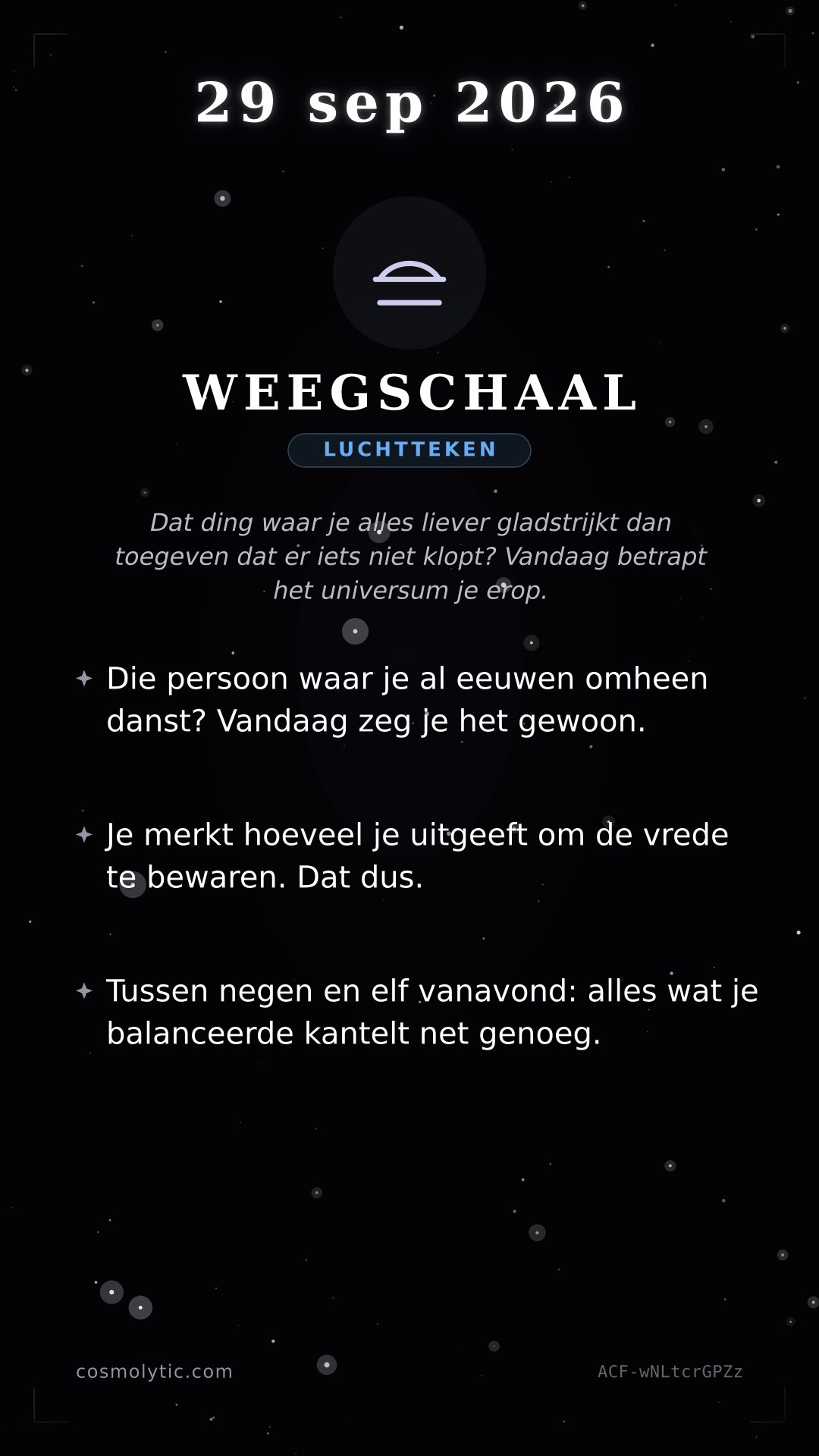 Weegschaal daghoroscoop kaart voor 29 september 2026