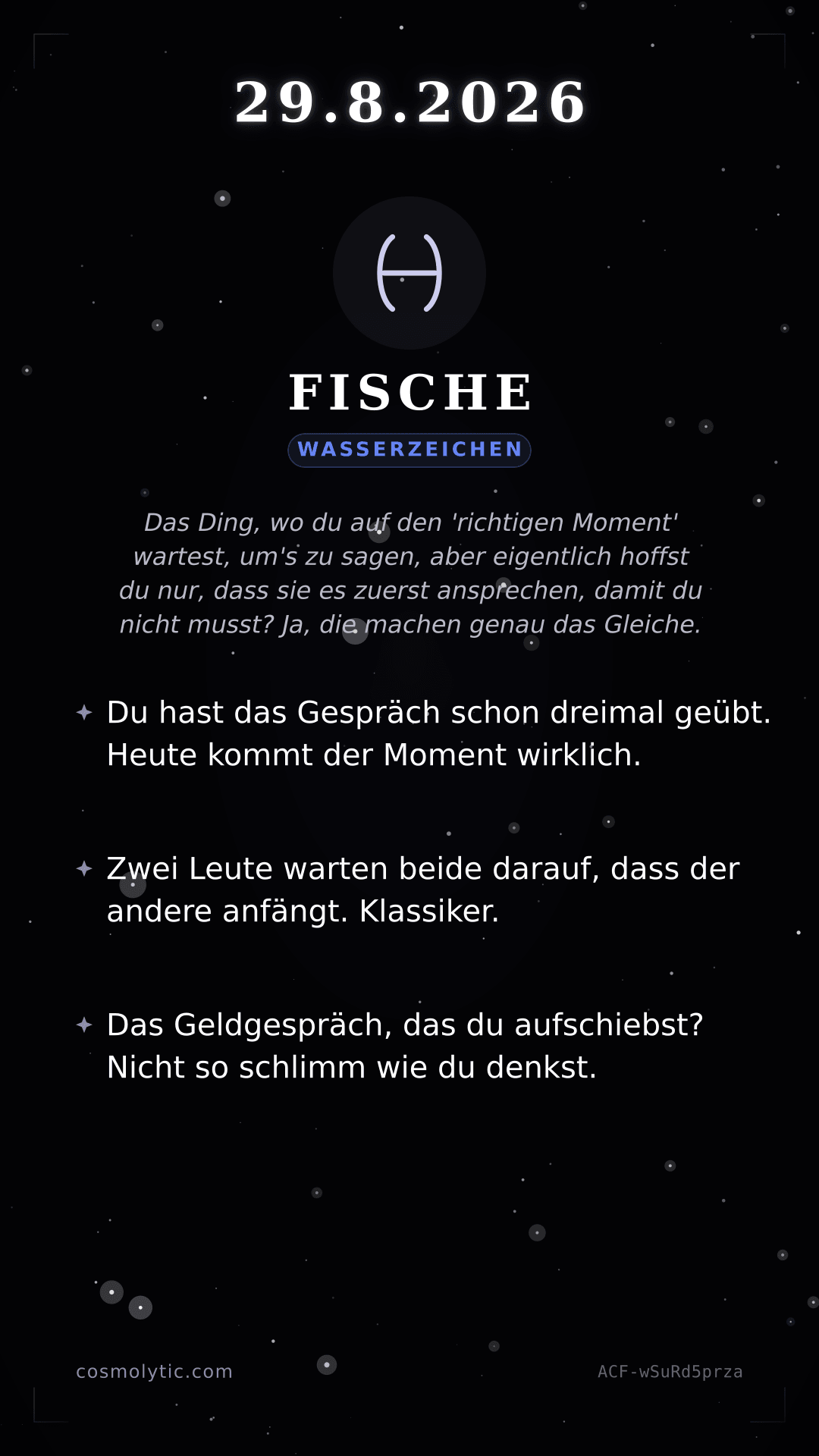 Fische Tageshoroskop-Karte für 29. August 2026