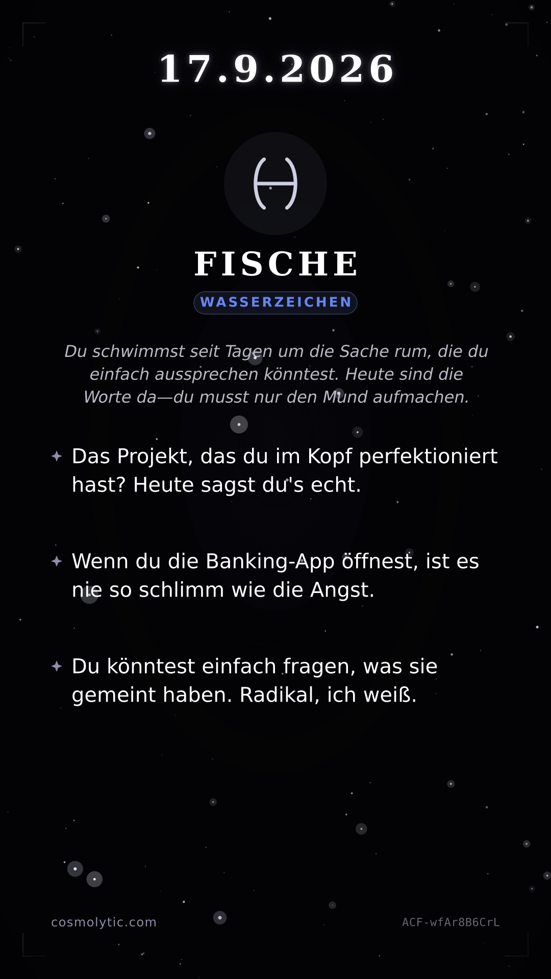 Fische Tageshoroskop-Karte für Gestern