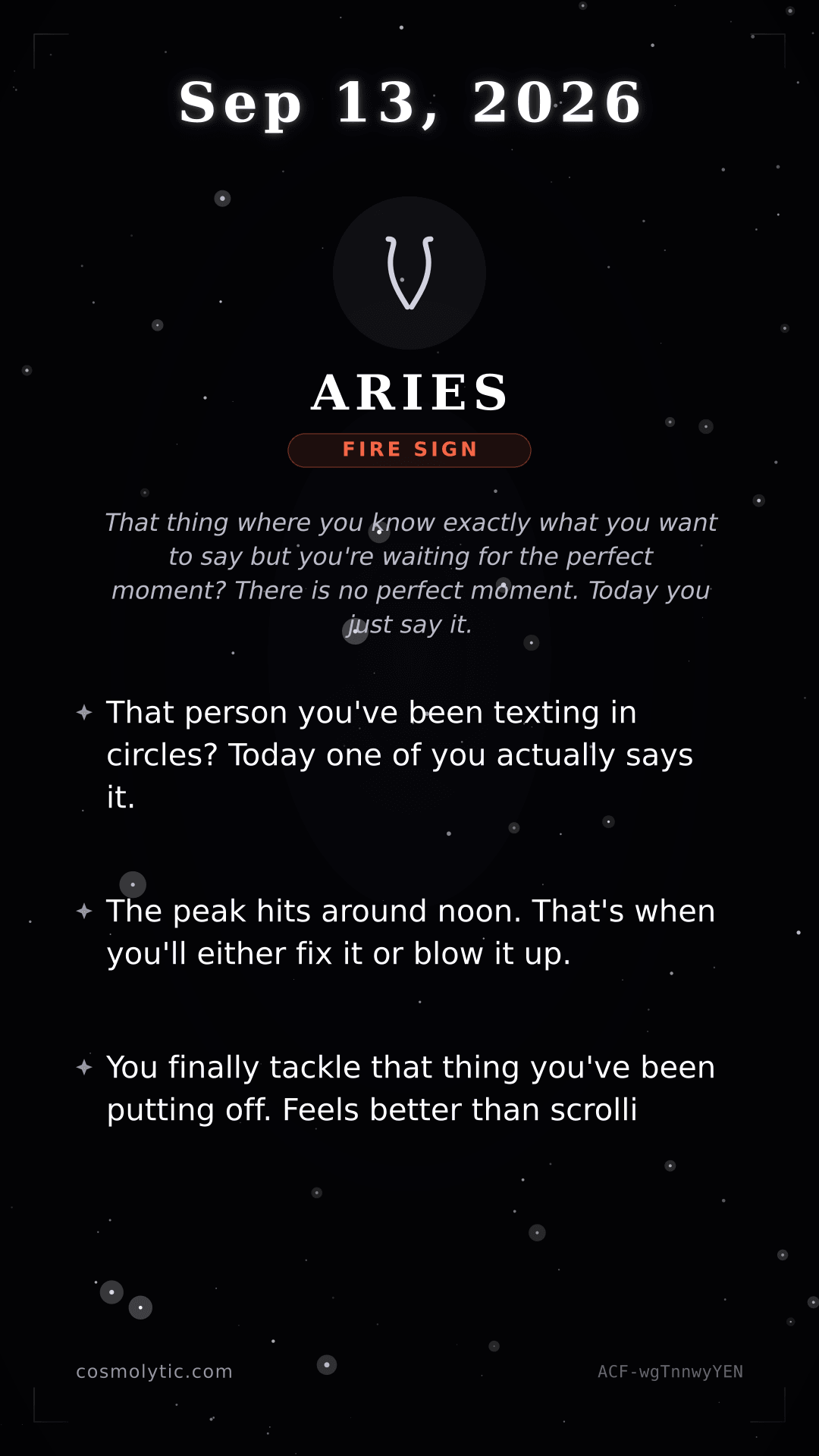 Aries daily horoscope card for September 13, 2026