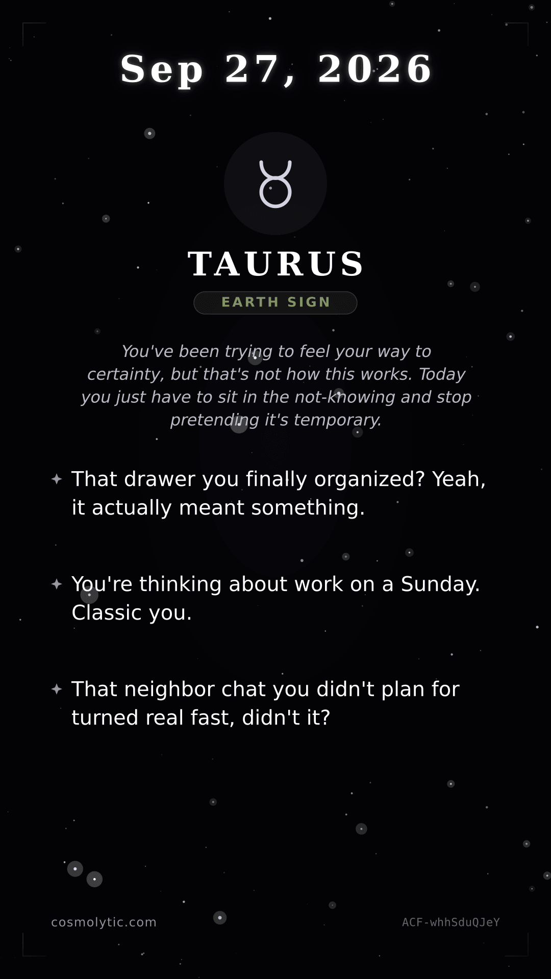 Taurus daily horoscope card for September 27, 2026
