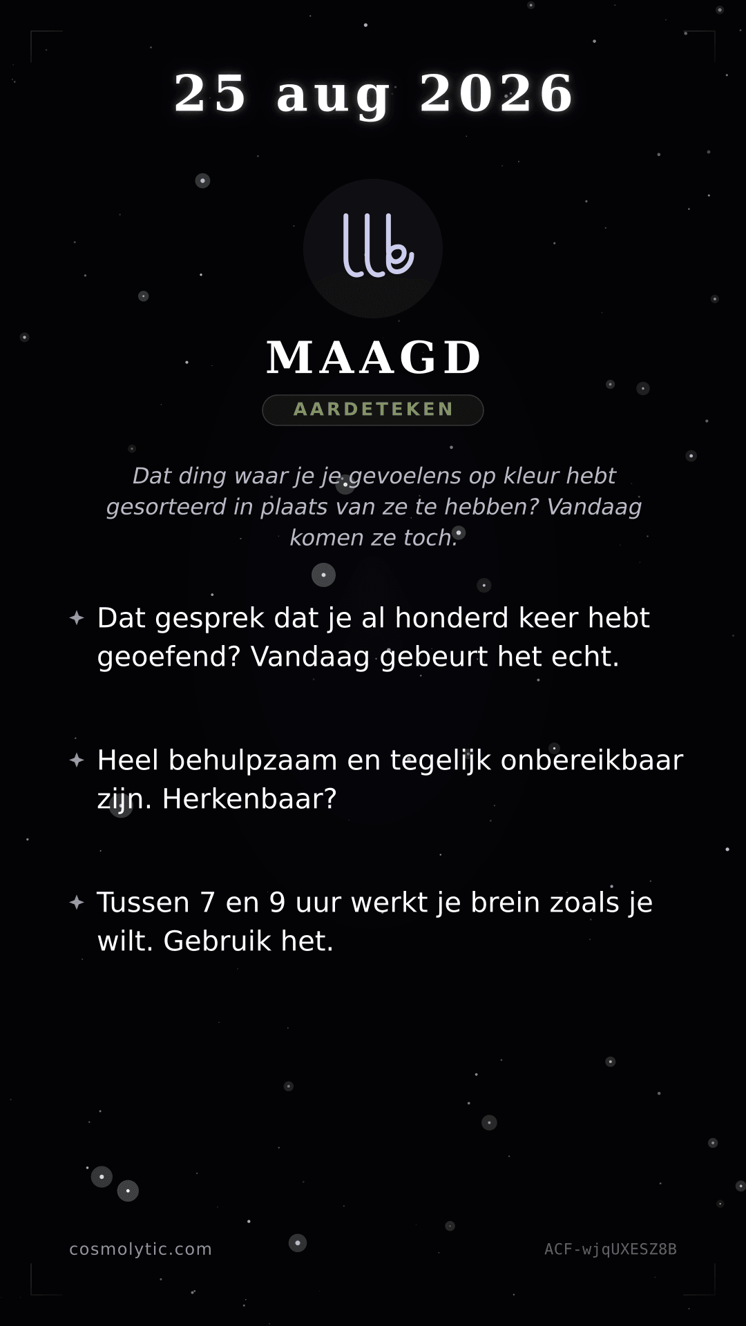 Maagd daghoroscoop kaart voor 25 augustus 2026